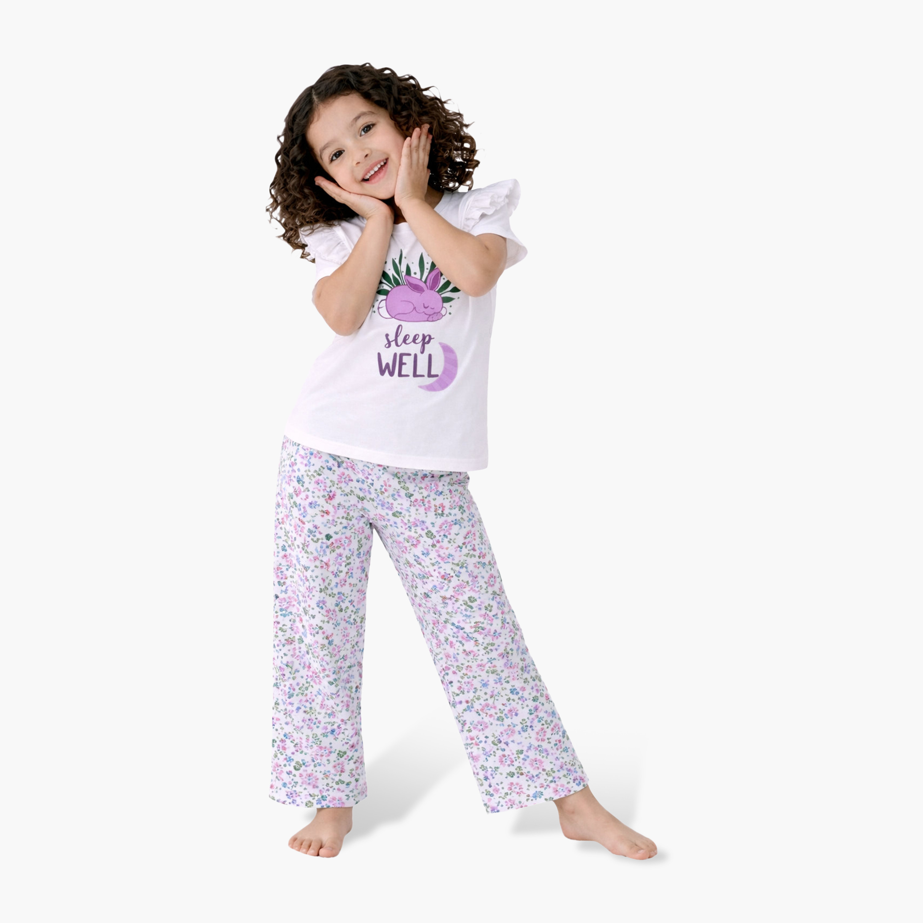 Victor and Jane Sleep Well Printed Frill Sleeve Top & Floral Print Pants Set-girls-clothing-setsandcoords-image-4
