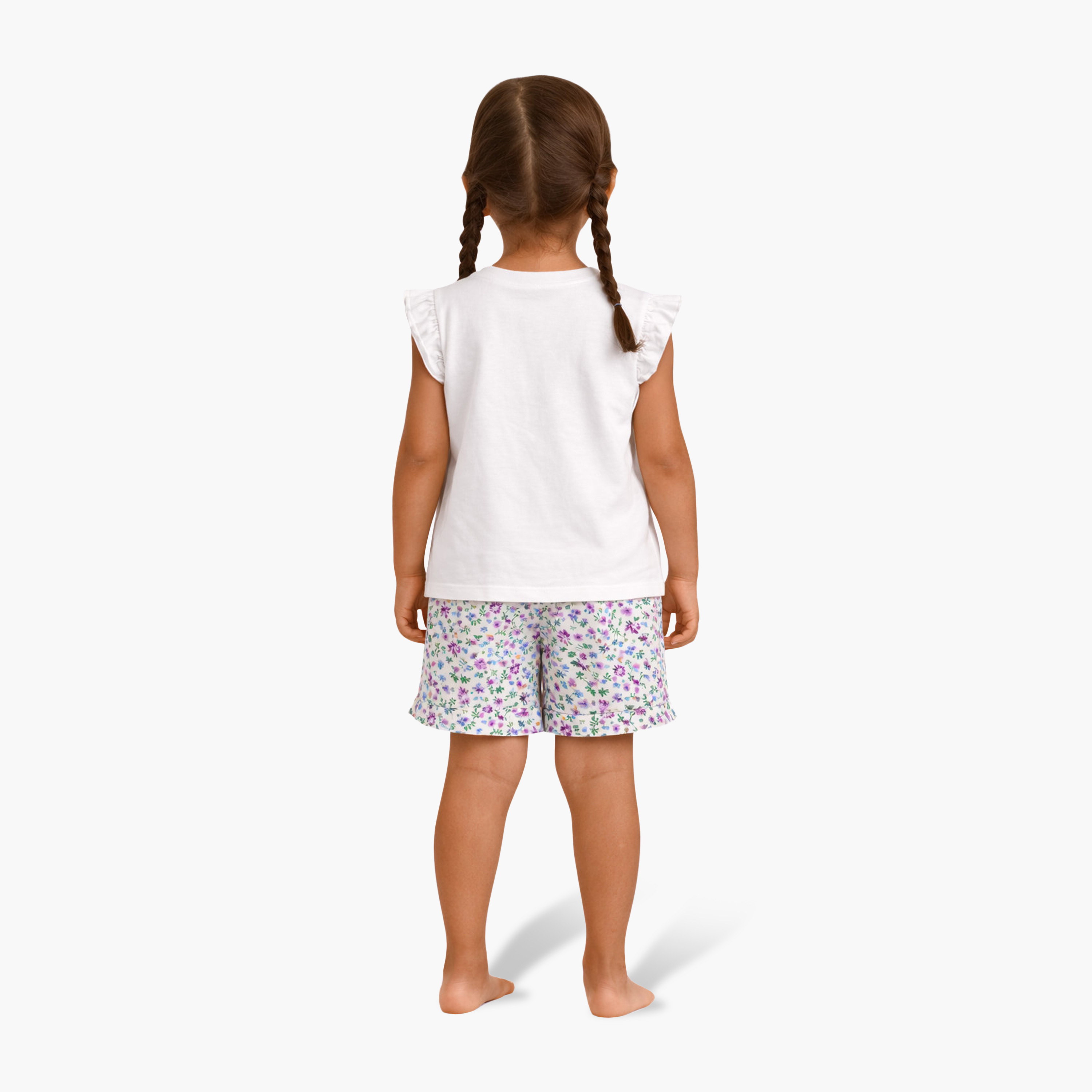Victor and Jane Feeling Pretty Printed Frill Sleeve Top & Floral Shorts Set-girls-clothing-setsandcoords-image-4