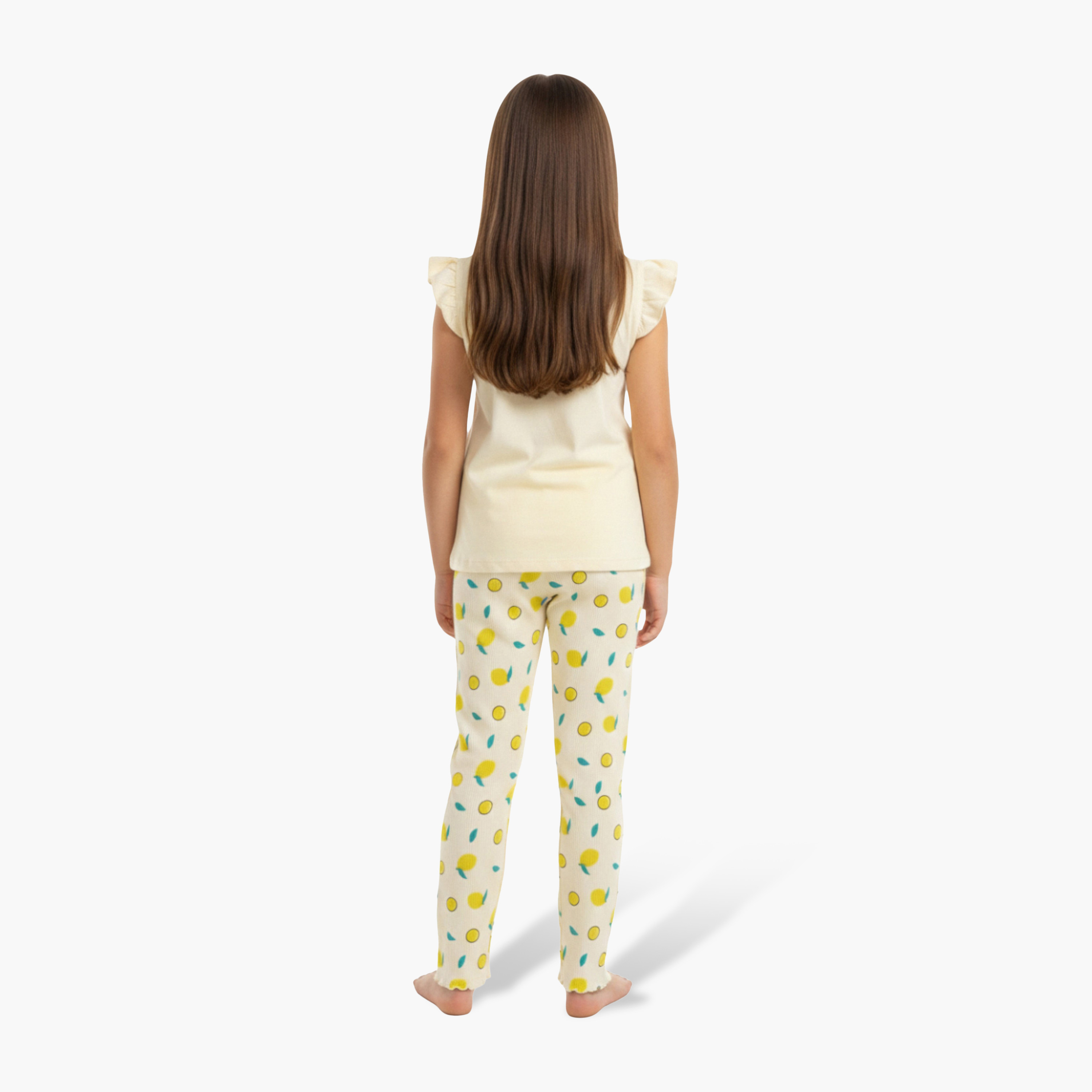 Victor and Jane Hello Summer Printed Frill Sleeve Top & Lemon Print Pants Set-girls-clothing-setsandcoords-image-2