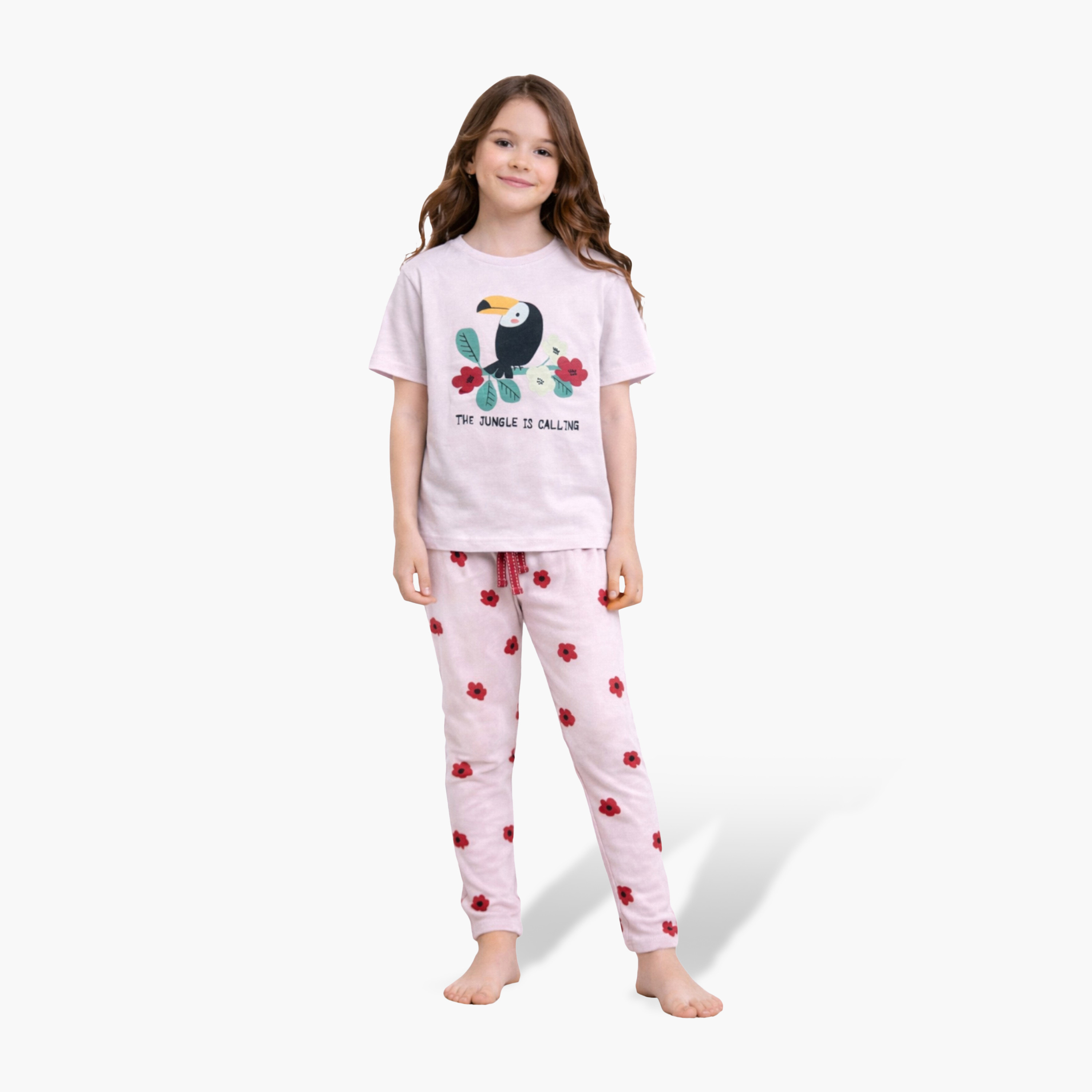 Victor and Jane Toucan Graphic T-Shirt & Heart Print Pants Set-girls-clothing-setsandcoords-image-1