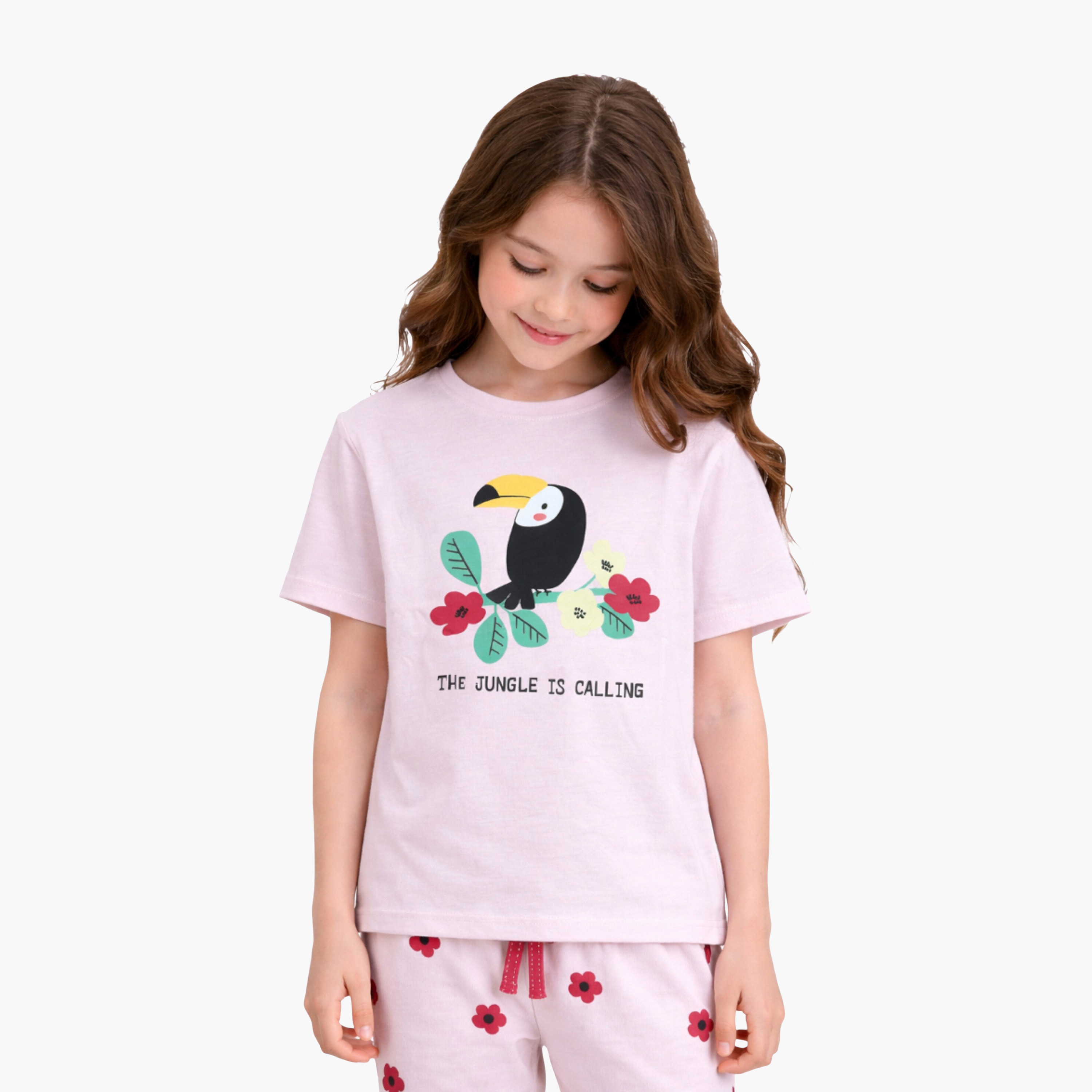 Victor and Jane Toucan Graphic T-Shirt & Heart Print Pants Set-girls-clothing-setsandcoords-image-2