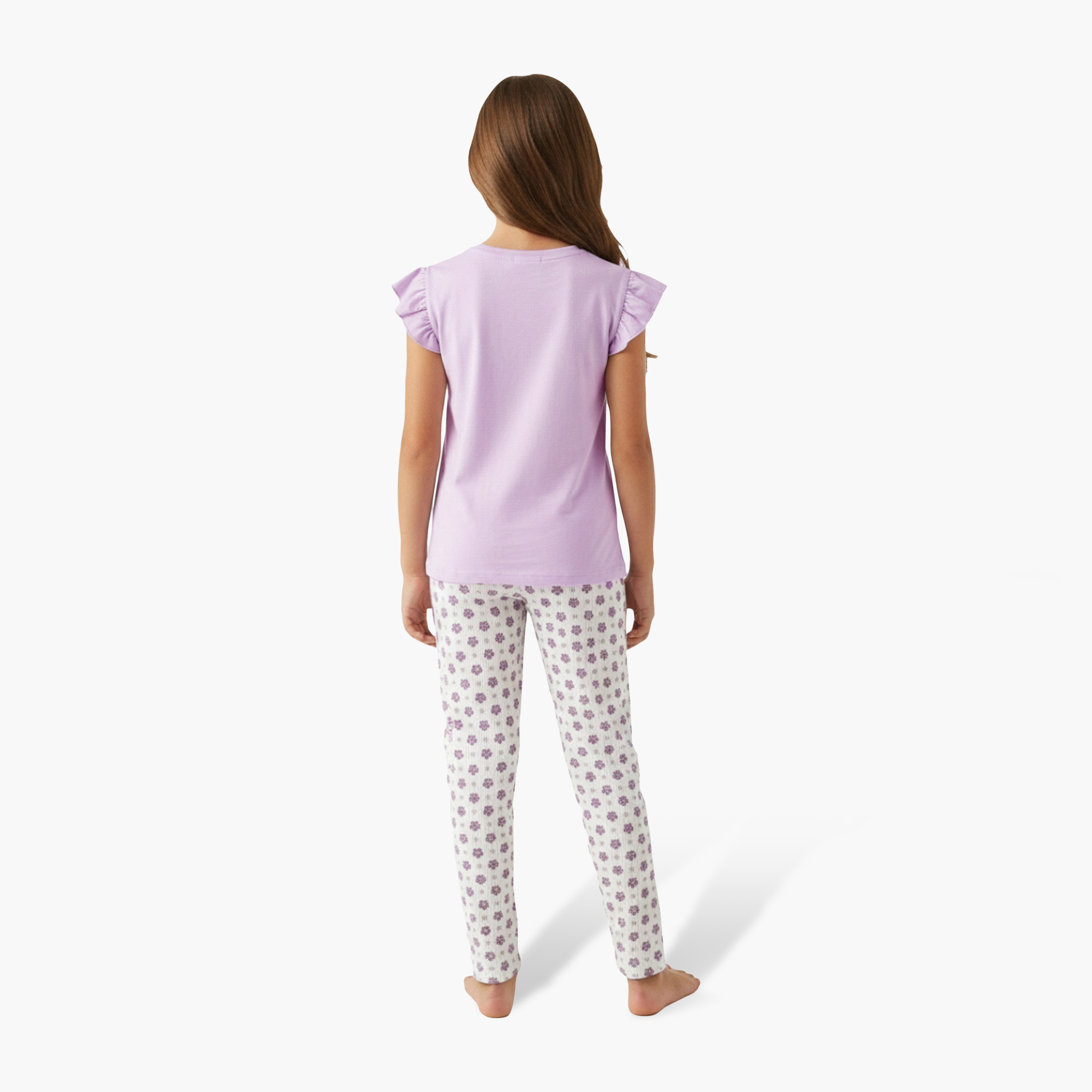 Victor and Jane Butterfly Graphic Frill Sleeve Top & Star Print Pants Set-girls-clothing-setsandcoords-image-2