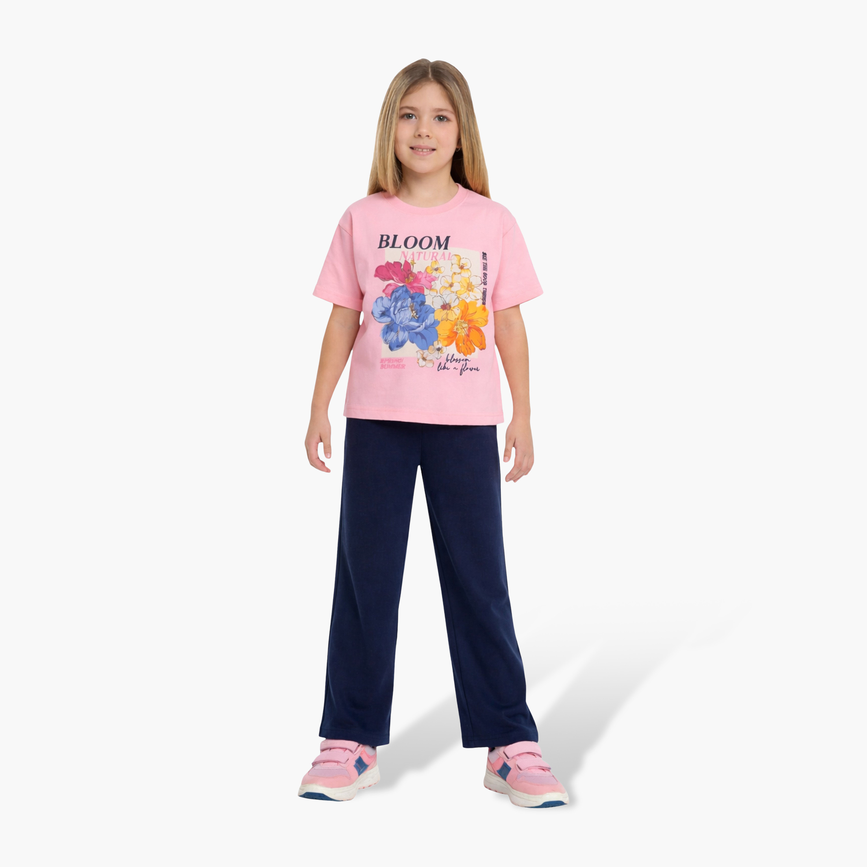 طقم تي شيرت بطبعة زهور وبنطلون من فيكتور آند جين-girls-clothing-setsandcoords-image-2