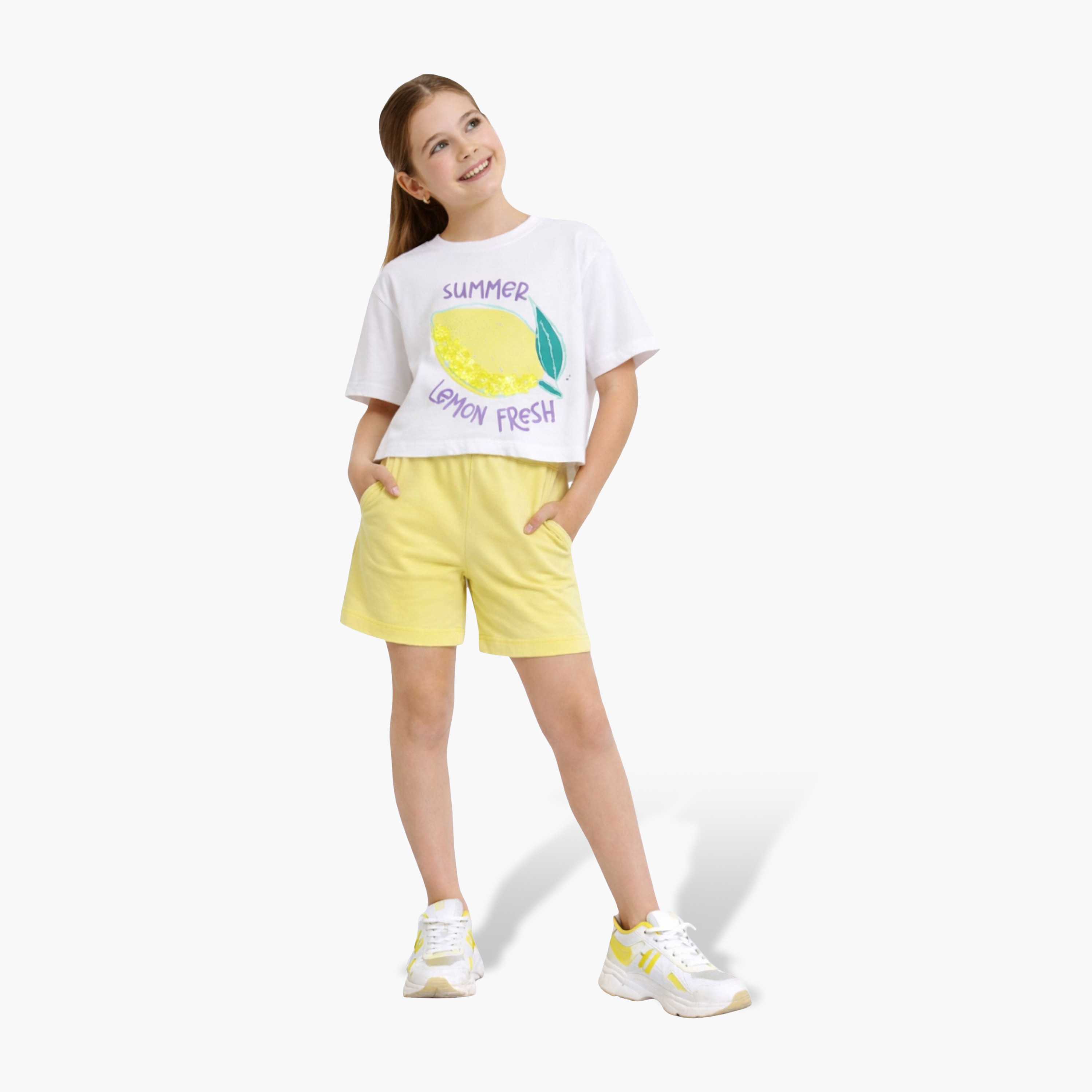 Victor and Jane Lemon Printed Sequin Top & Shorts Set-girls-clothing-setsandcoords-image-1