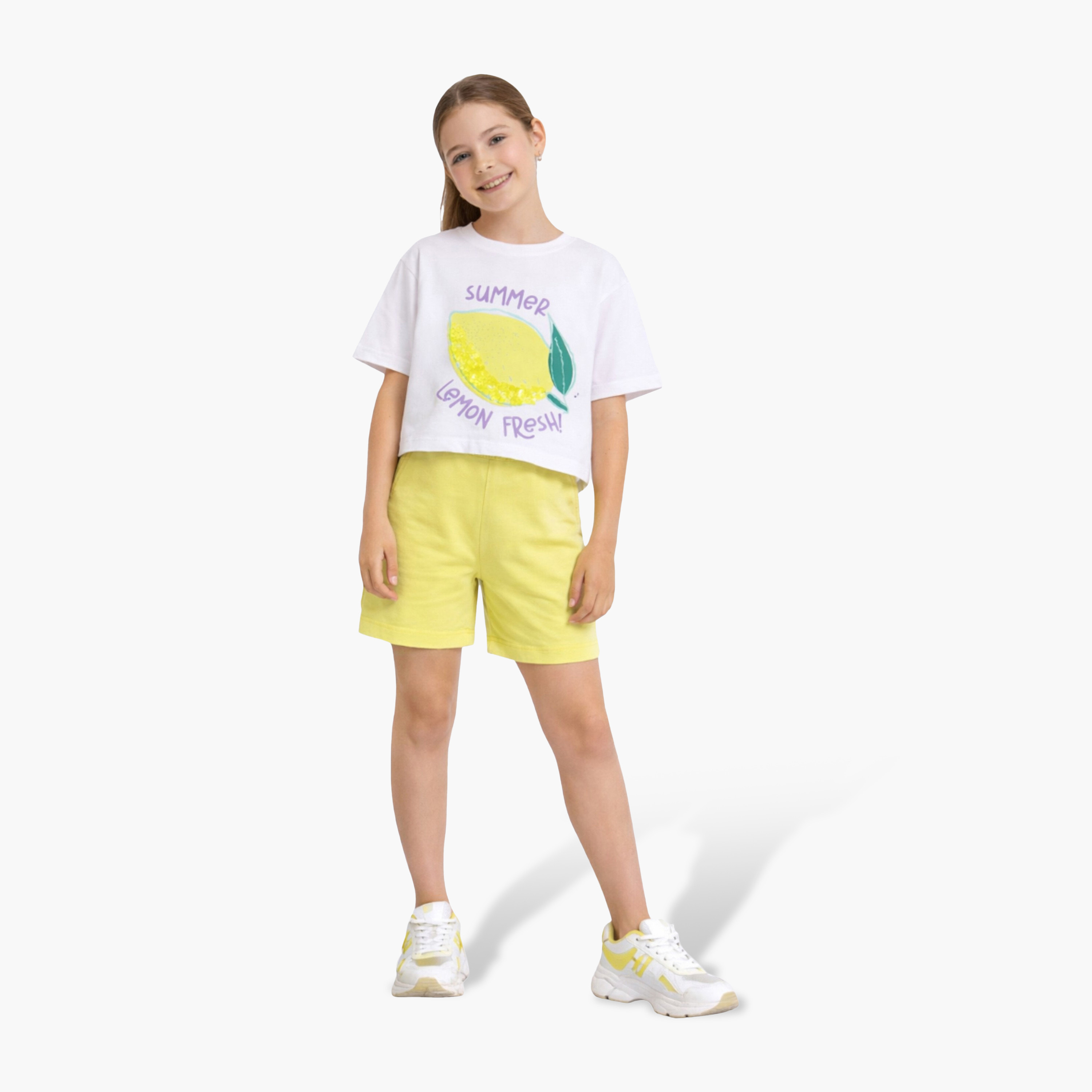 طقم بلوزة بياقة ليمون مزين بالترتر وشورت من فيكتور آند جين-girls-clothing-setsandcoords-image-2