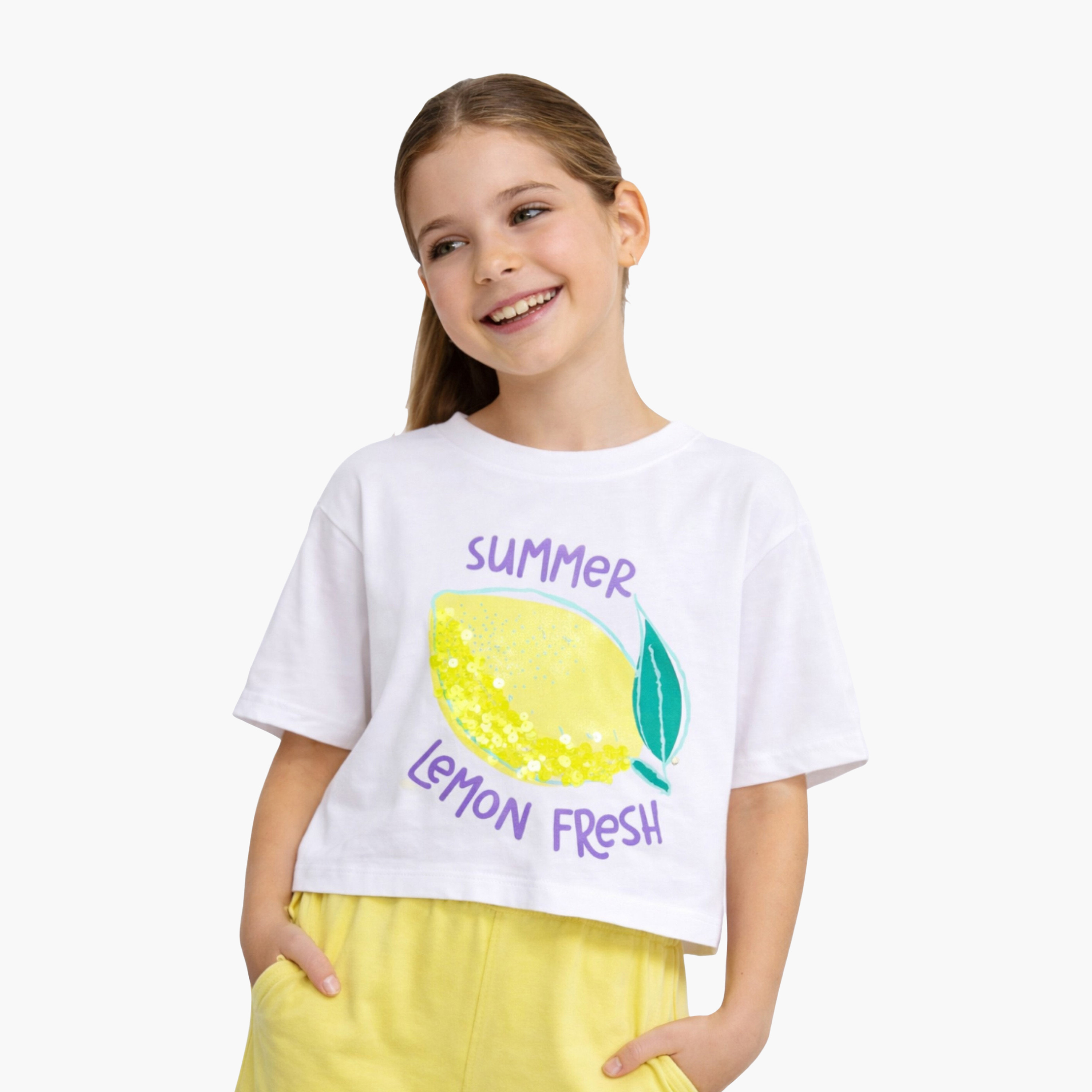 Victor and Jane Lemon Printed Sequin Top & Shorts Set-girls-clothing-setsandcoords-image-3