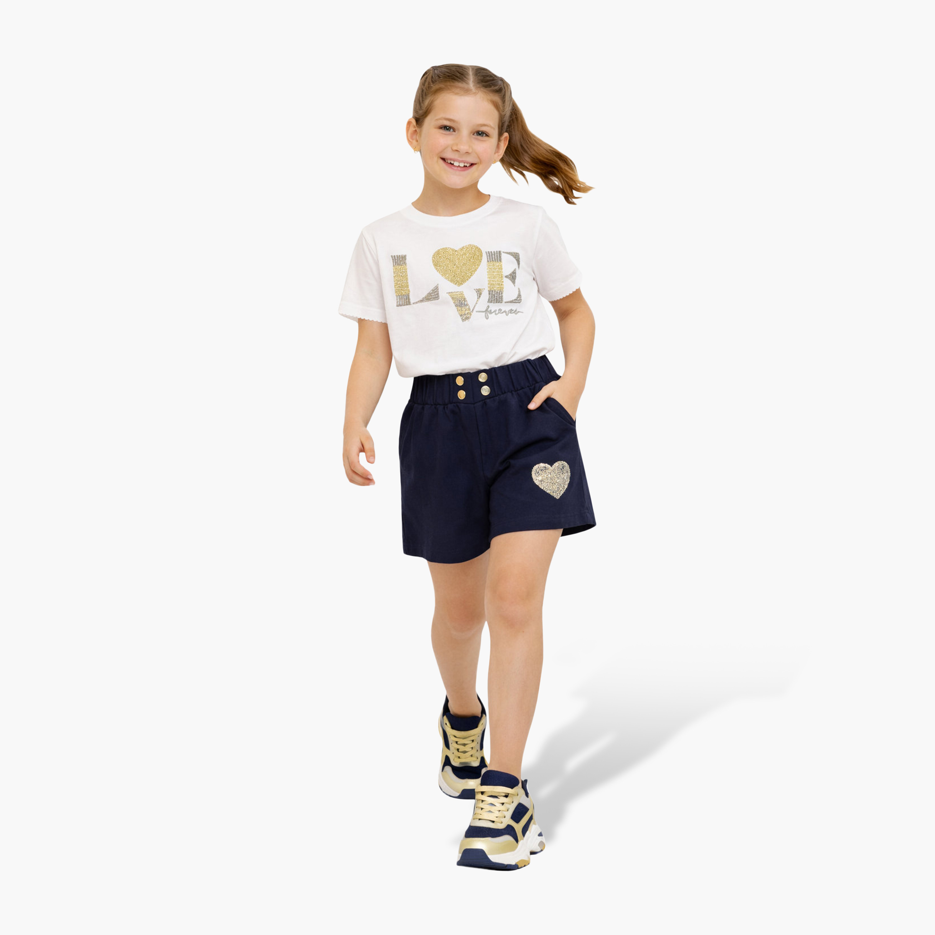 Victor and Jane Sequin Love Forever Printed T-Shirt & Shorts Set-girls-clothing-setsandcoords-image-1