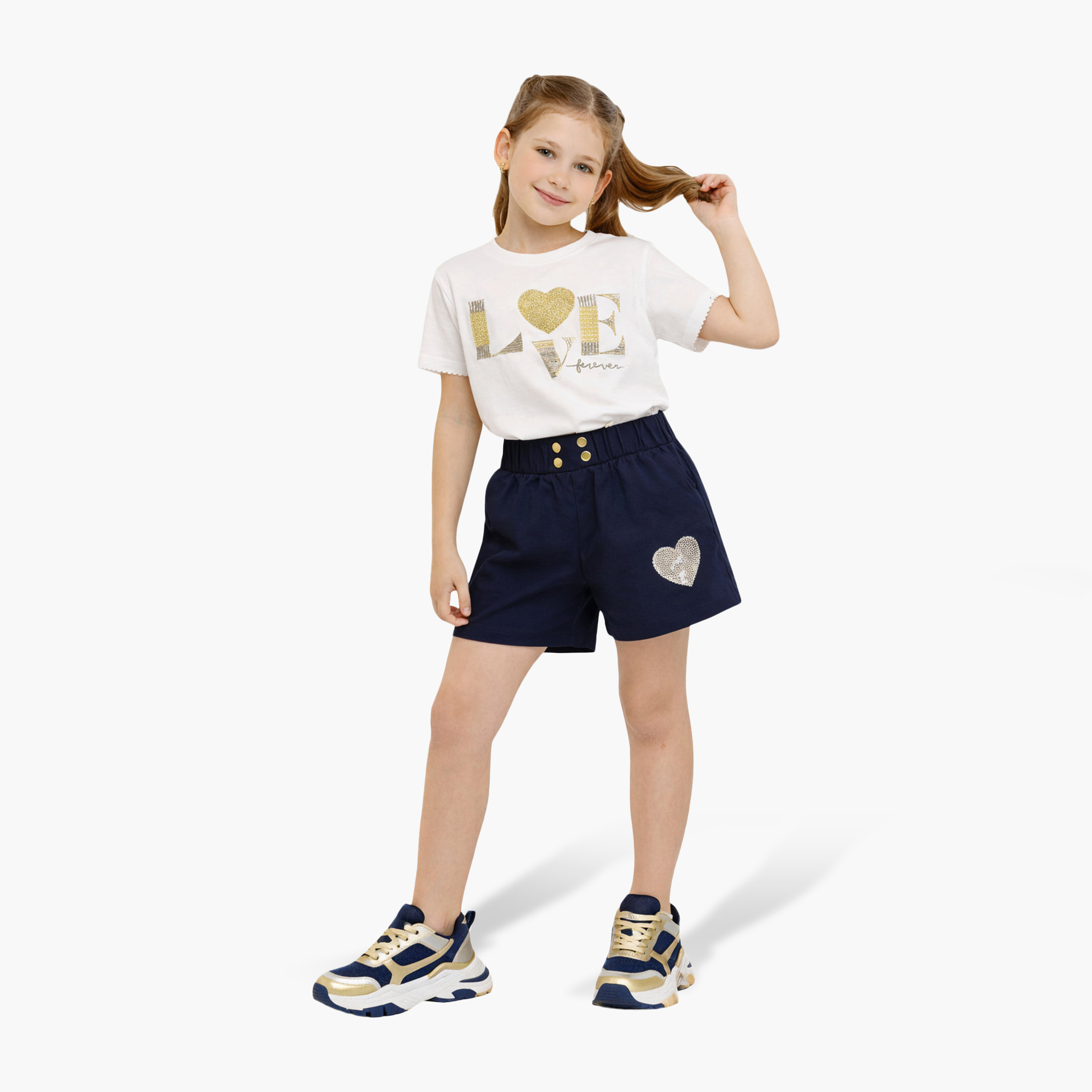 طقم تي شيرت بطبعة "Sequin Love Forever" وشورت من فيكتور آند جين-girls-clothing-setsandcoords-image-2