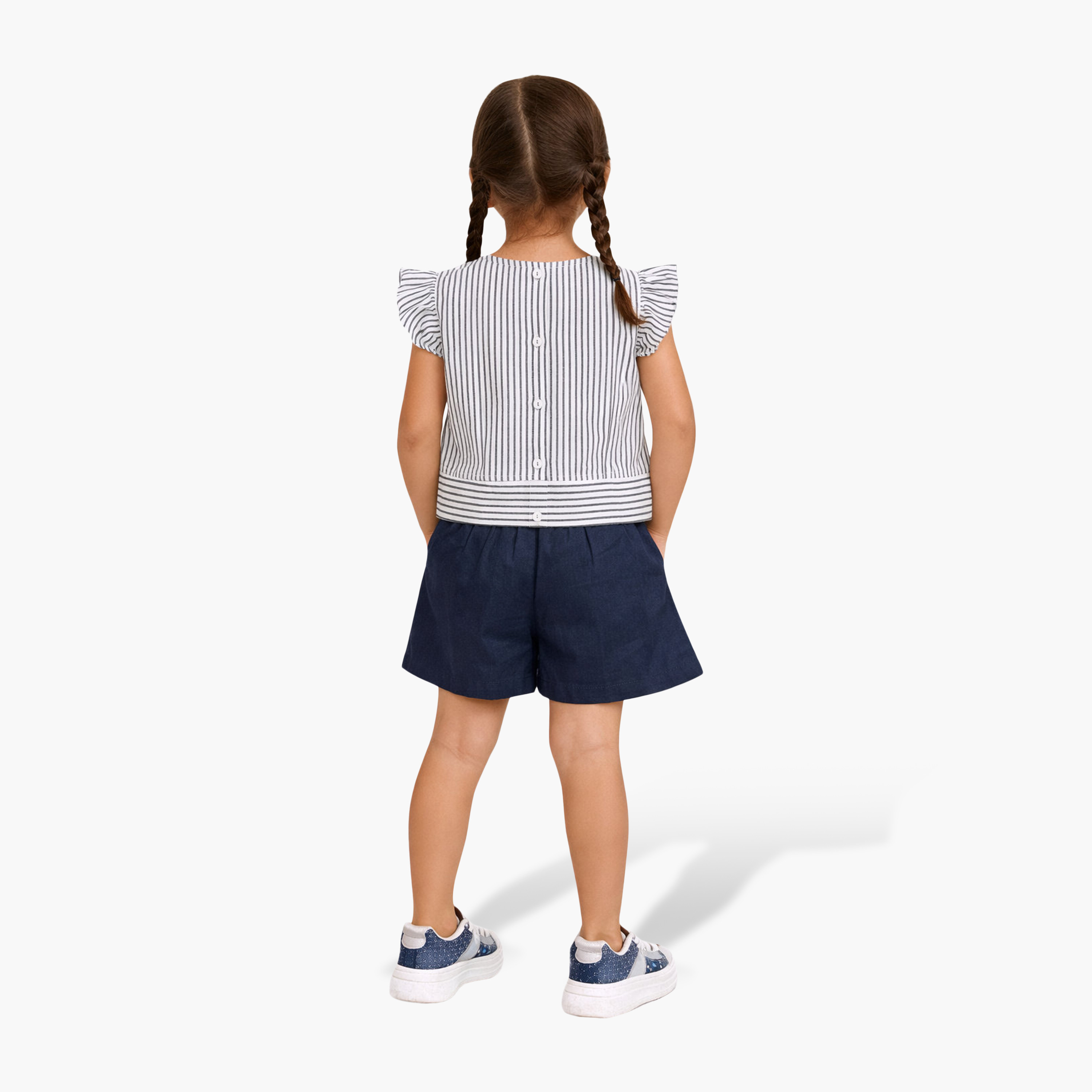 Victor and Jane Striped Frill Sleeve Top & Shorts Set-girls-clothing-setsandcoords-image-2