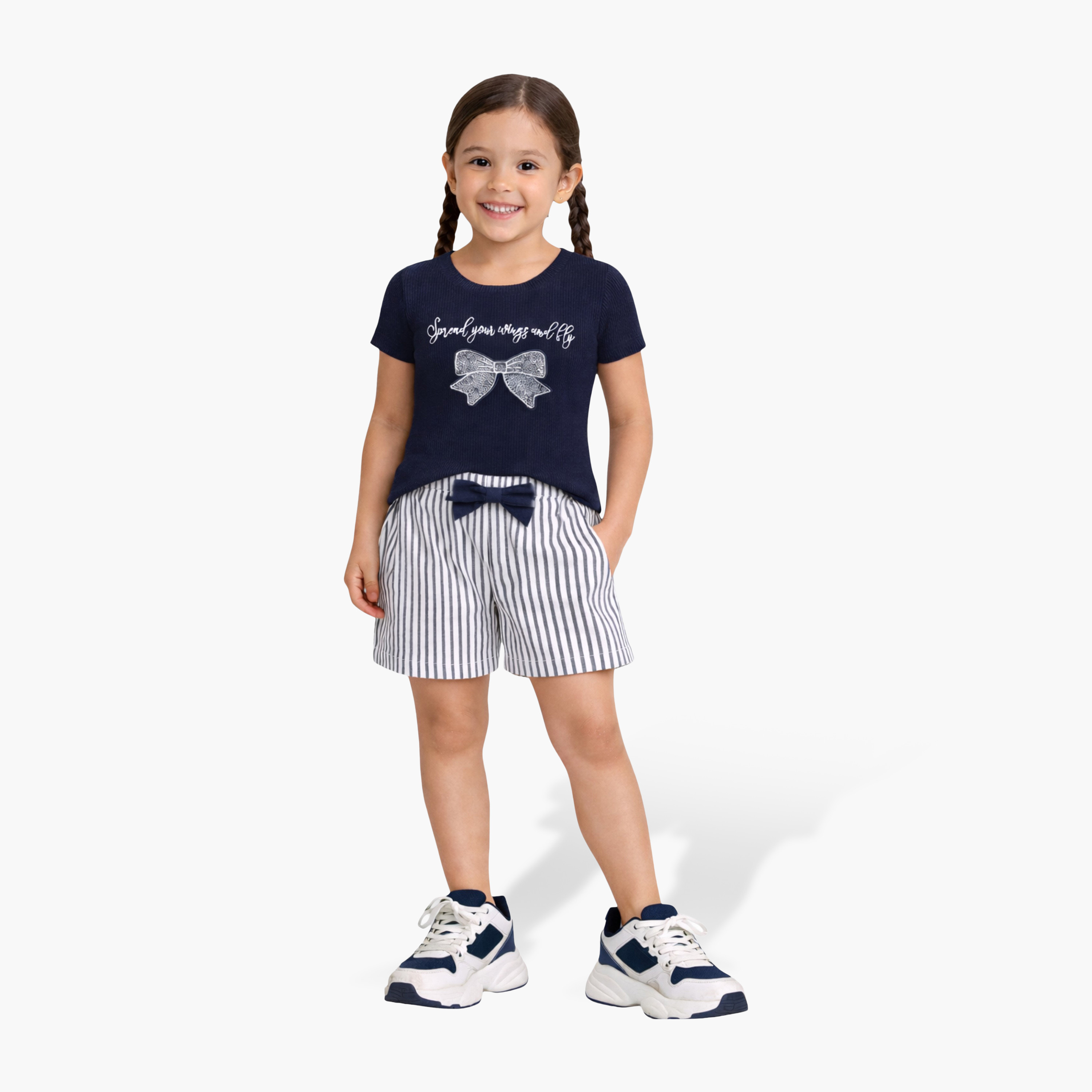 طقم تيشيرت مخطط بأكمام قصيرة وشورت من فيكتور أند جين-girls-clothing-setsandcoords-image-1