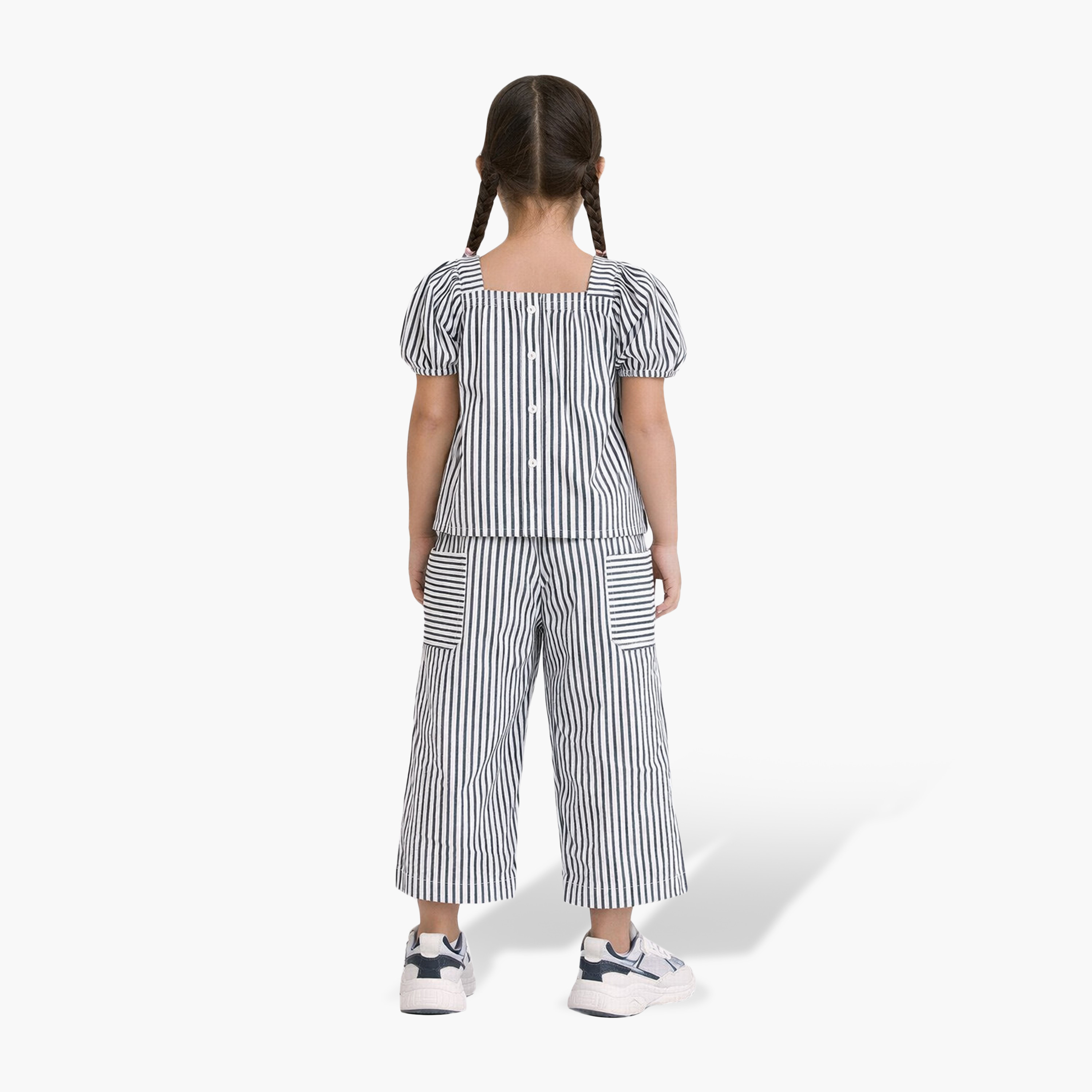 Victor and Jane Striped Puff Sleeve Top & Wide-Leg Cargo Trousers Set-girls-clothing-setsandcoords-image-2