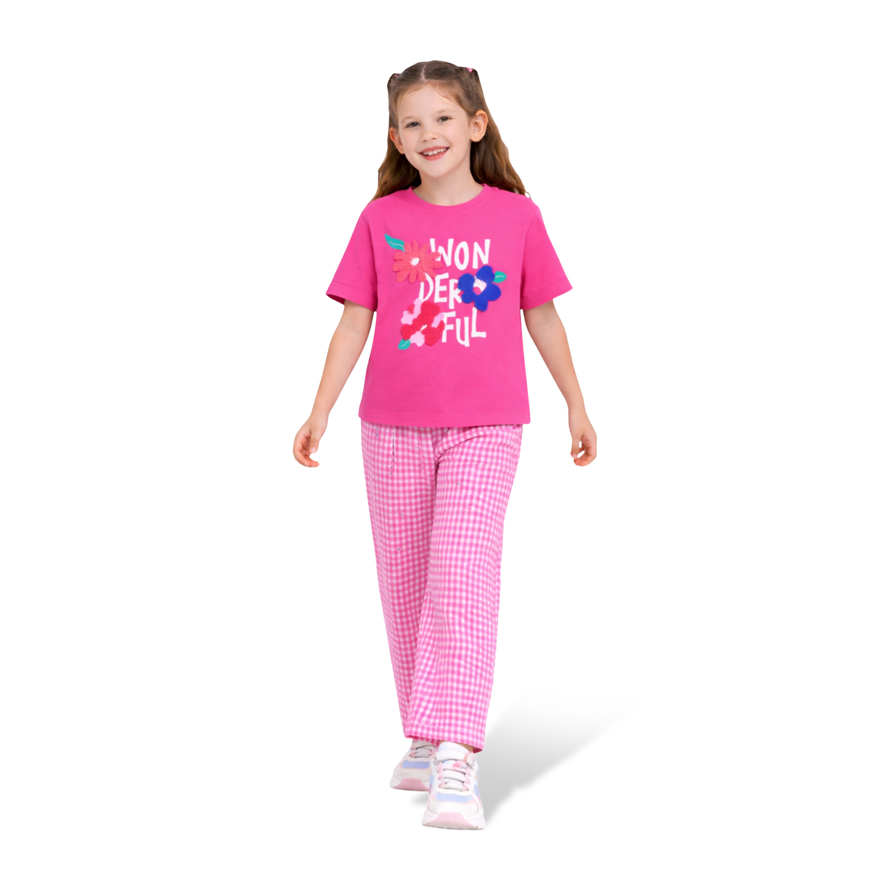 Victor and Jane Wonderful Printed T-Shirt & Checked Pants Set-girls-clothing-setsandcoords-image-1