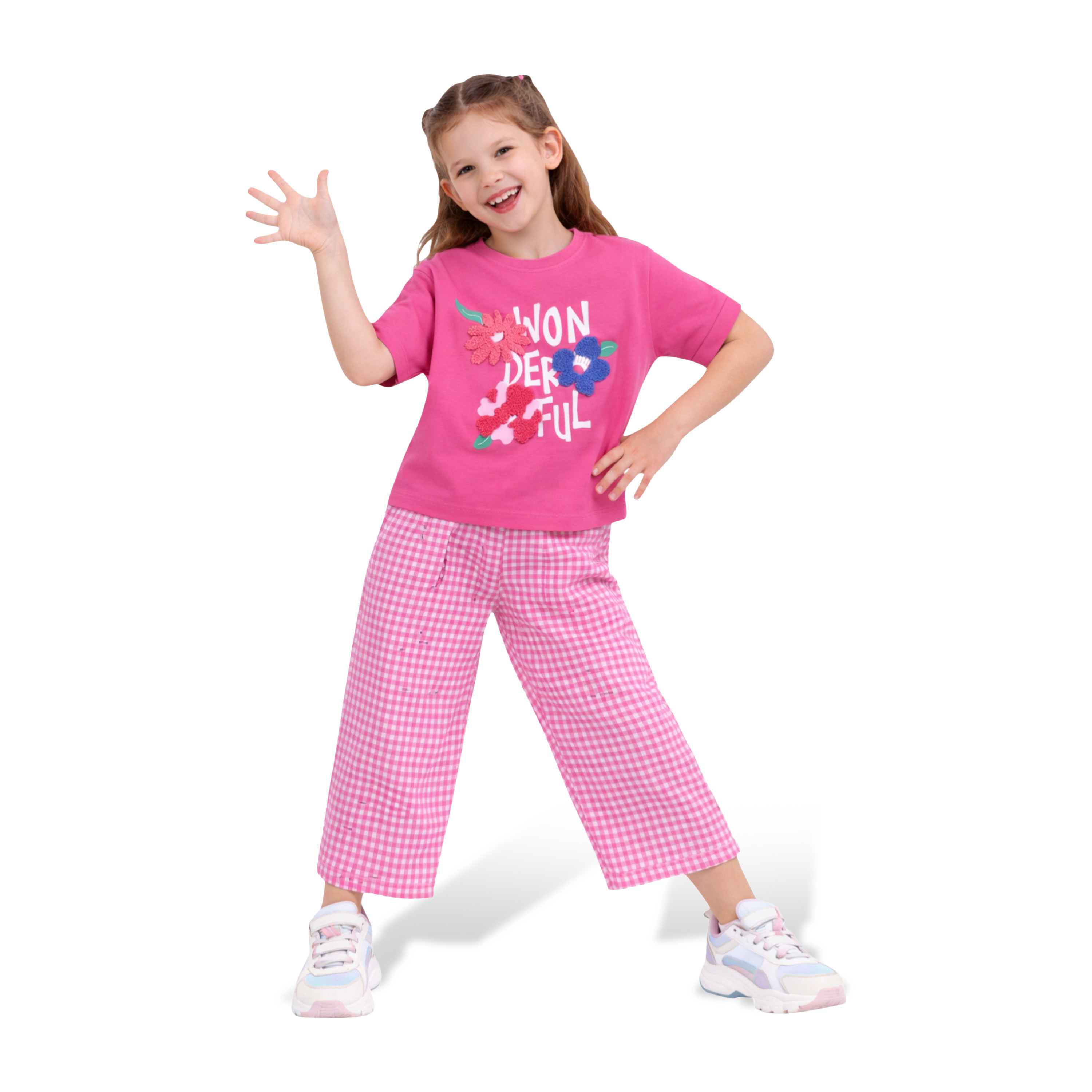 Victor and Jane Wonderful Printed T-Shirt & Checked Pants Set-girls-clothing-setsandcoords-image-5
