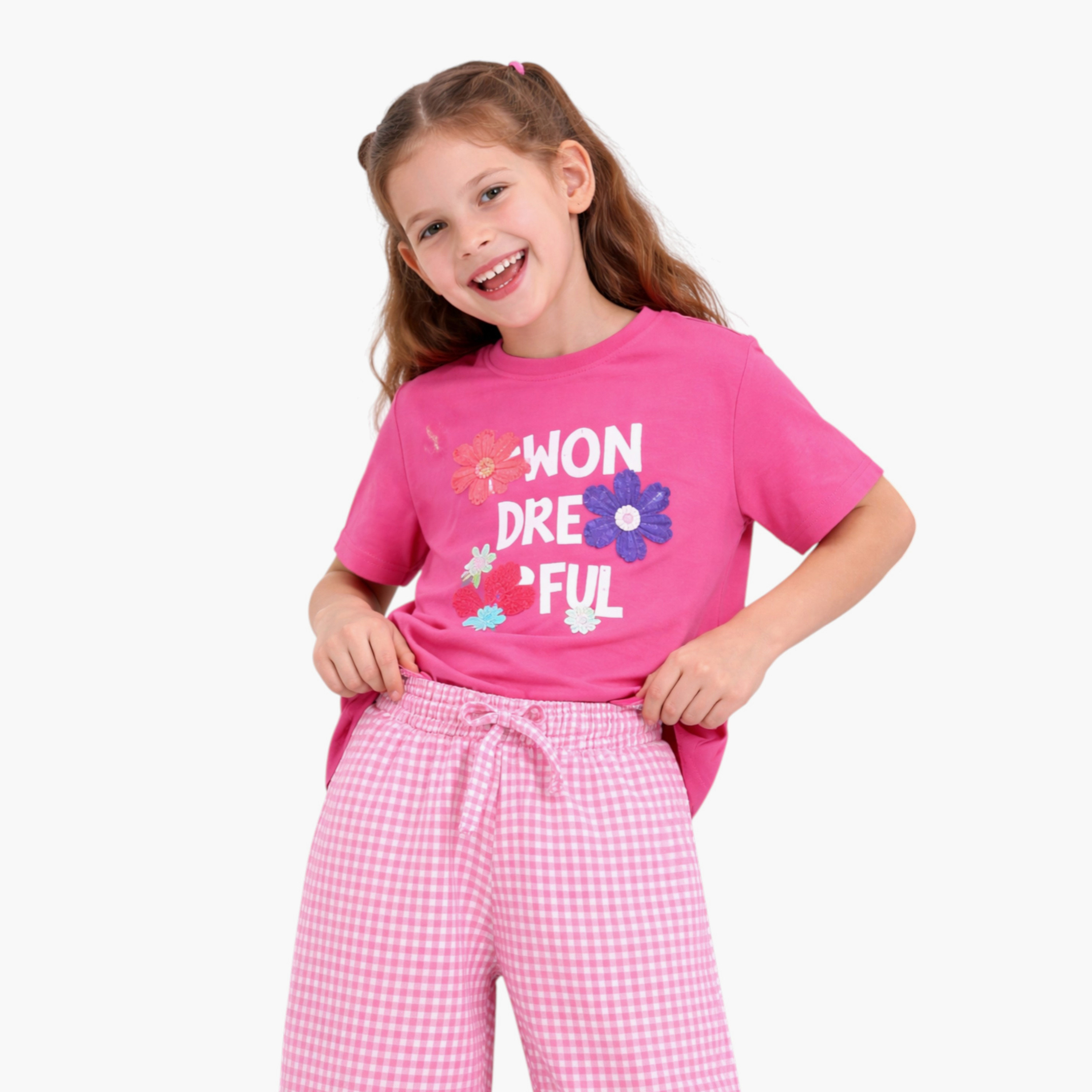 Victor and Jane Wonderful Printed T-Shirt & Checked Pants Set-girls-clothing-setsandcoords-image-7