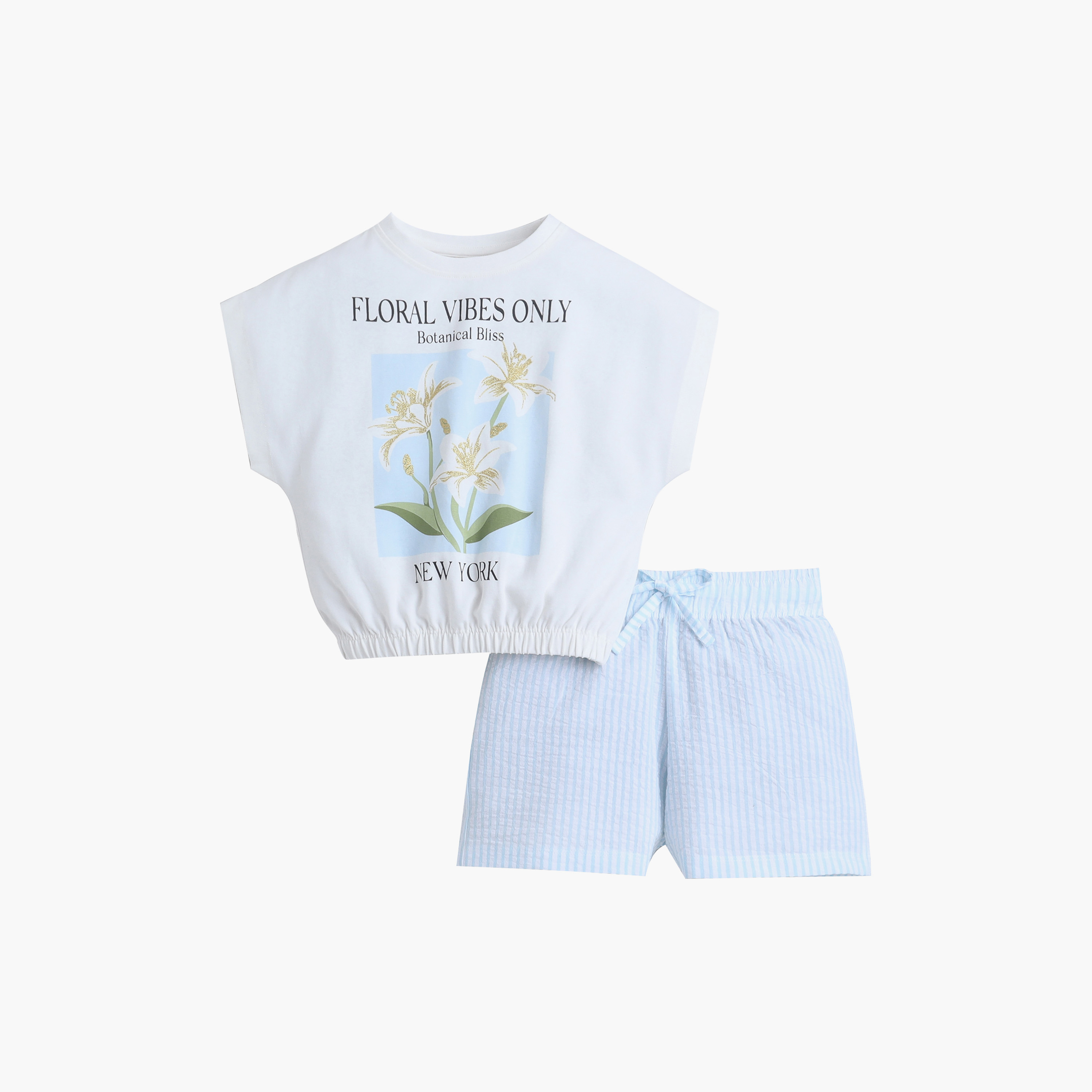 Victor and Jane Floral Graphic Boxy Tee & Stripe Shorts Set-girls-clothing-setsandcoords-image-2