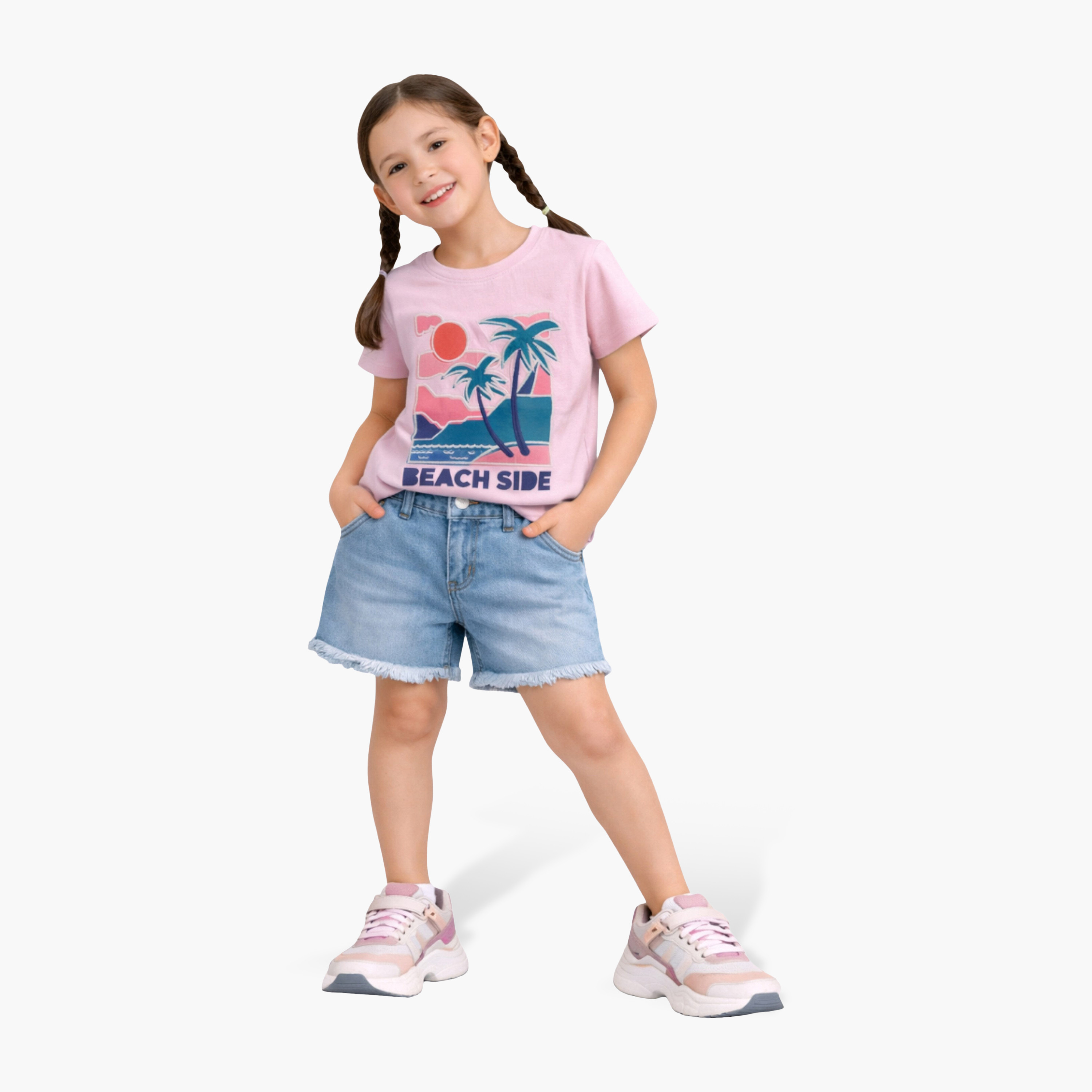تيشيرت بأكمام قصيرة مزين بطبعة بيتش سايد من فيكتور أند جين-girls-clothing-tshirts-image-1