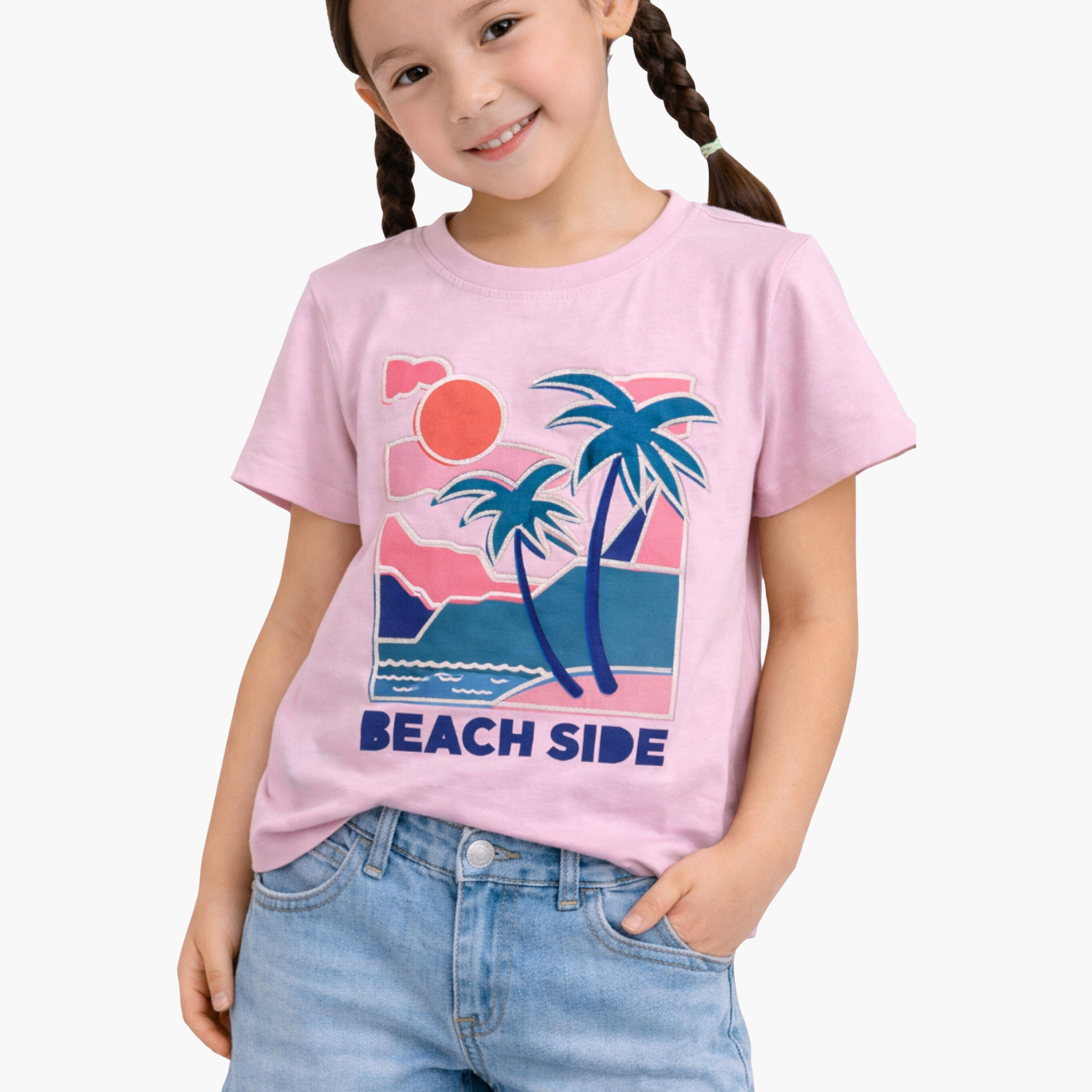 تيشيرت بأكمام قصيرة مزين بطبعة بيتش سايد من فيكتور أند جين-girls-clothing-tshirts-image-3