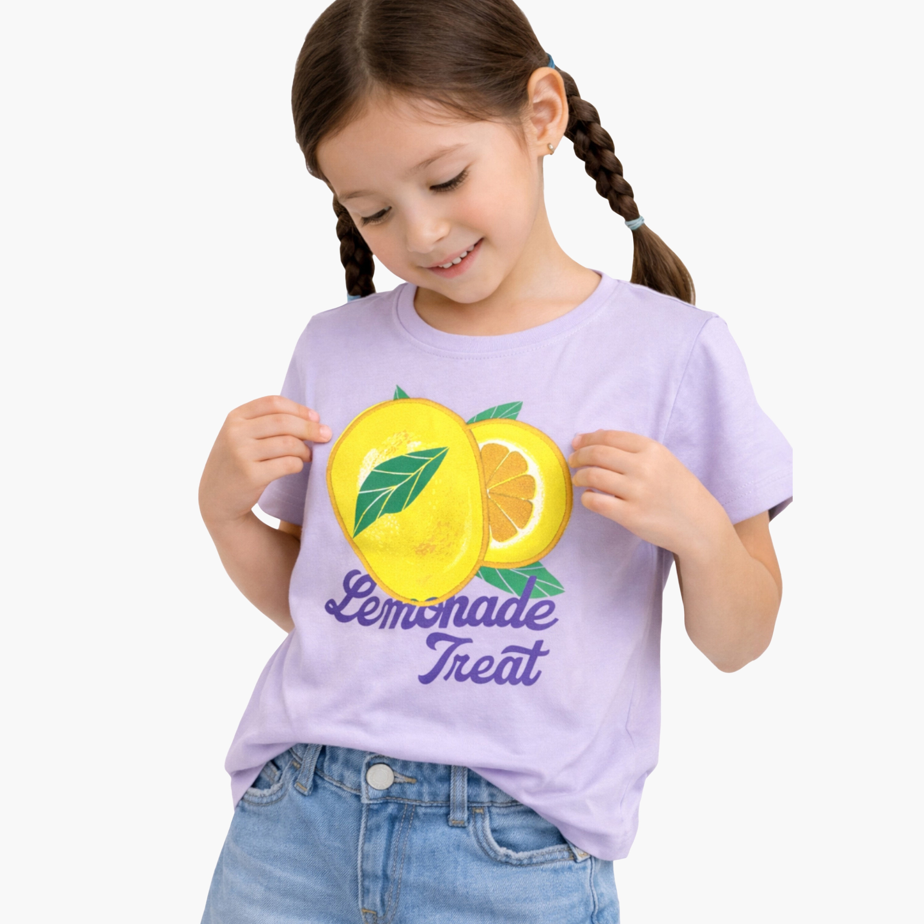 تيشيرت بأكمام قصيرة مزين بطبعة ليمونيد تريت من فيكتور أند جين-girls-clothing-tshirts-image-2