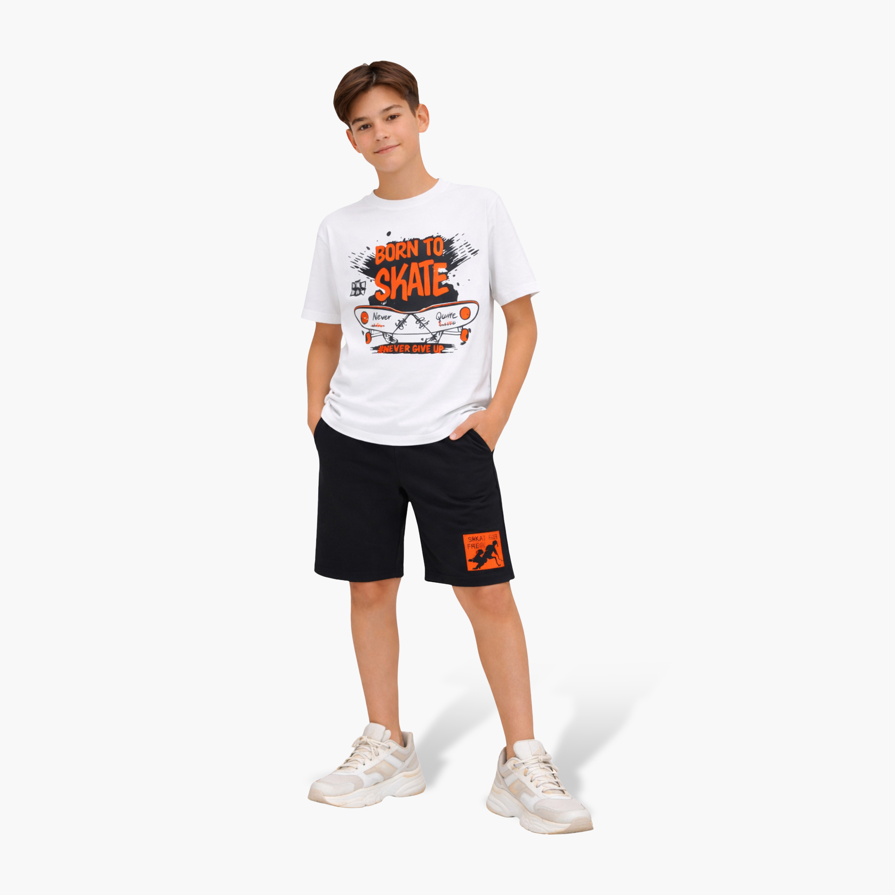 Victor and Jane Born to Skate Printed Relaxed Fit T-Shirt and Shorts Set-boys-clothing-setsandcoords-image-1