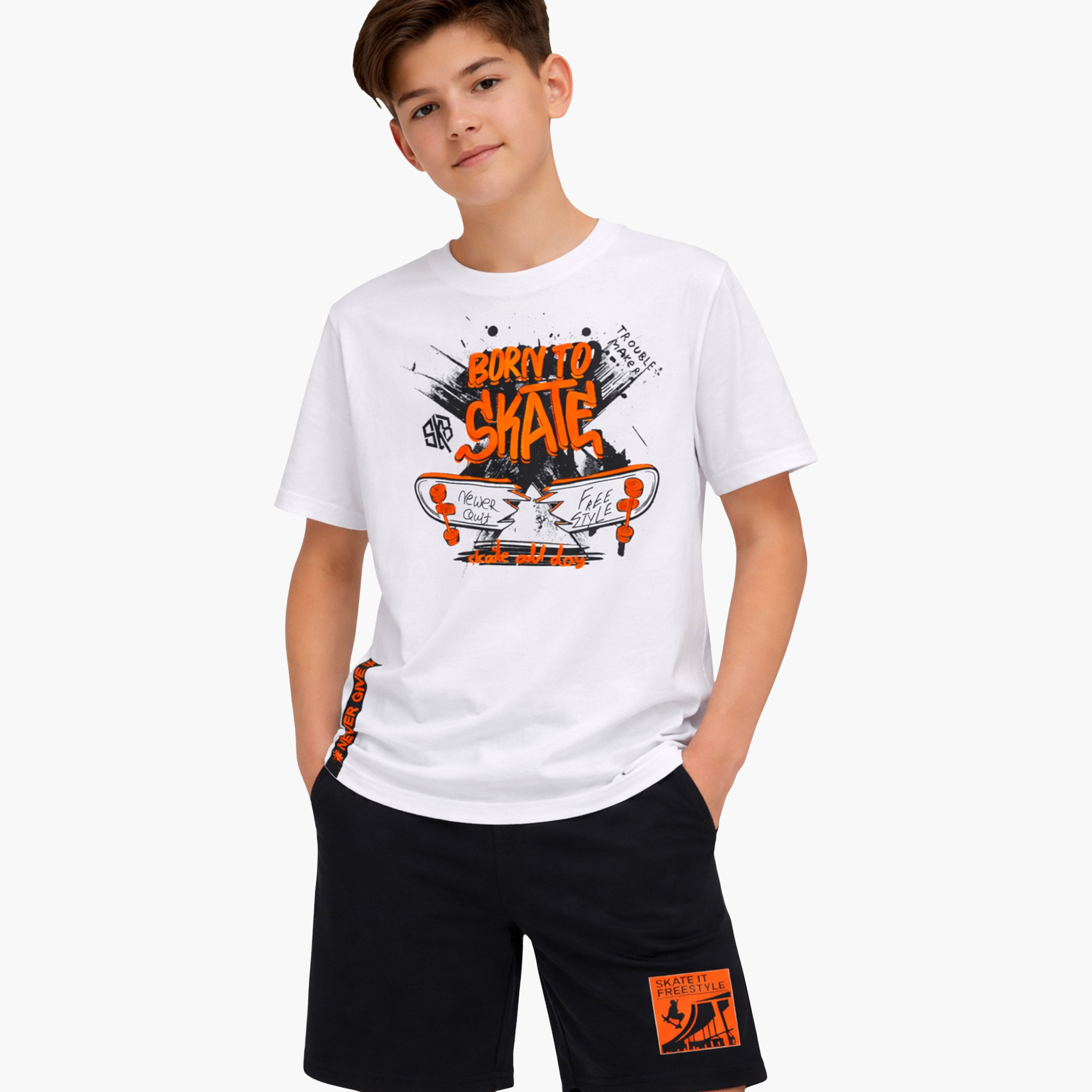 Victor and Jane Born to Skate Printed Relaxed Fit T-Shirt and Shorts Set-boys-clothing-setsandcoords-image-3