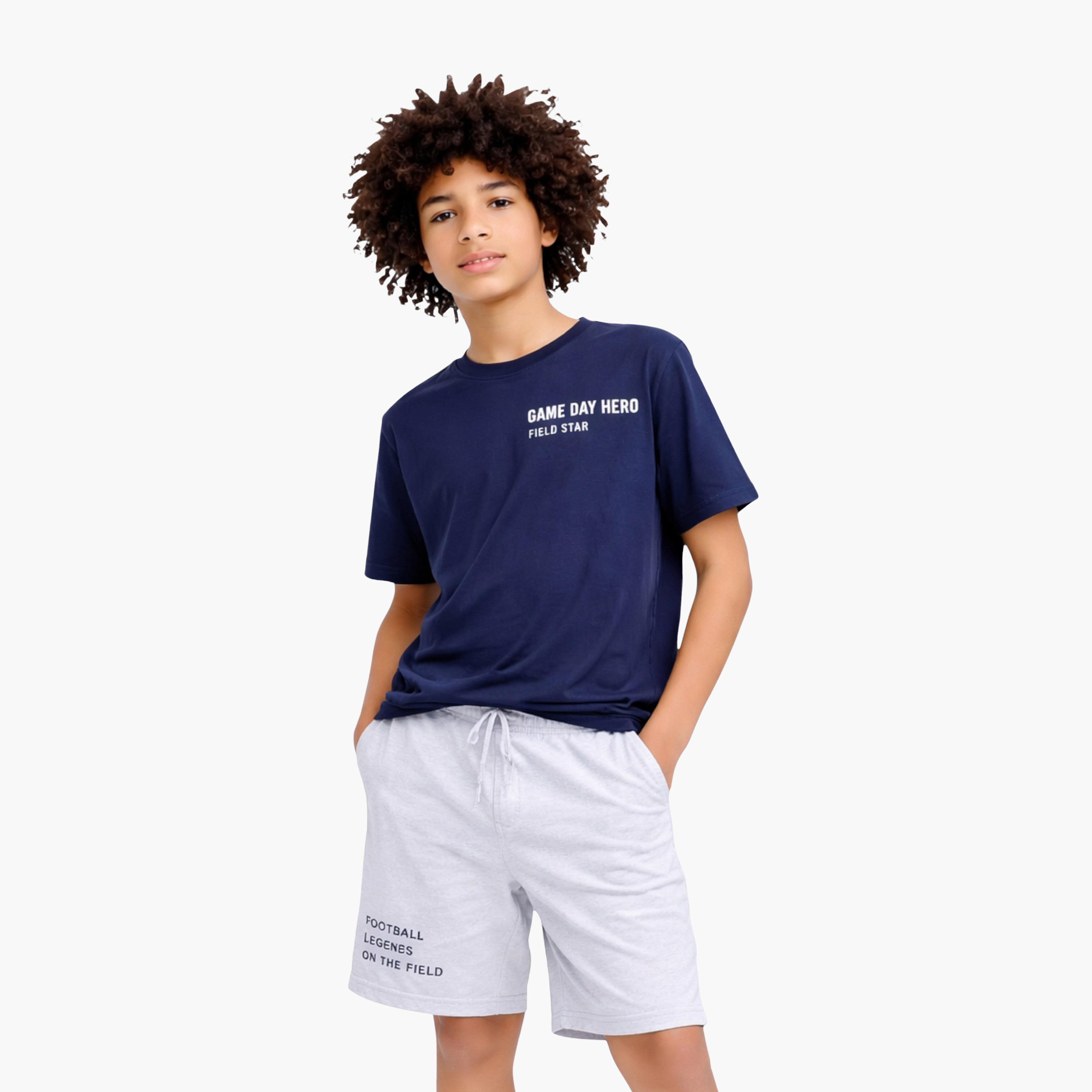 طقم تي شيرت برسومات كرة قدم وشورت دنيم أزرق فاتح من فيكتور آند جين-boys-clothing-setsandcoords-image-2