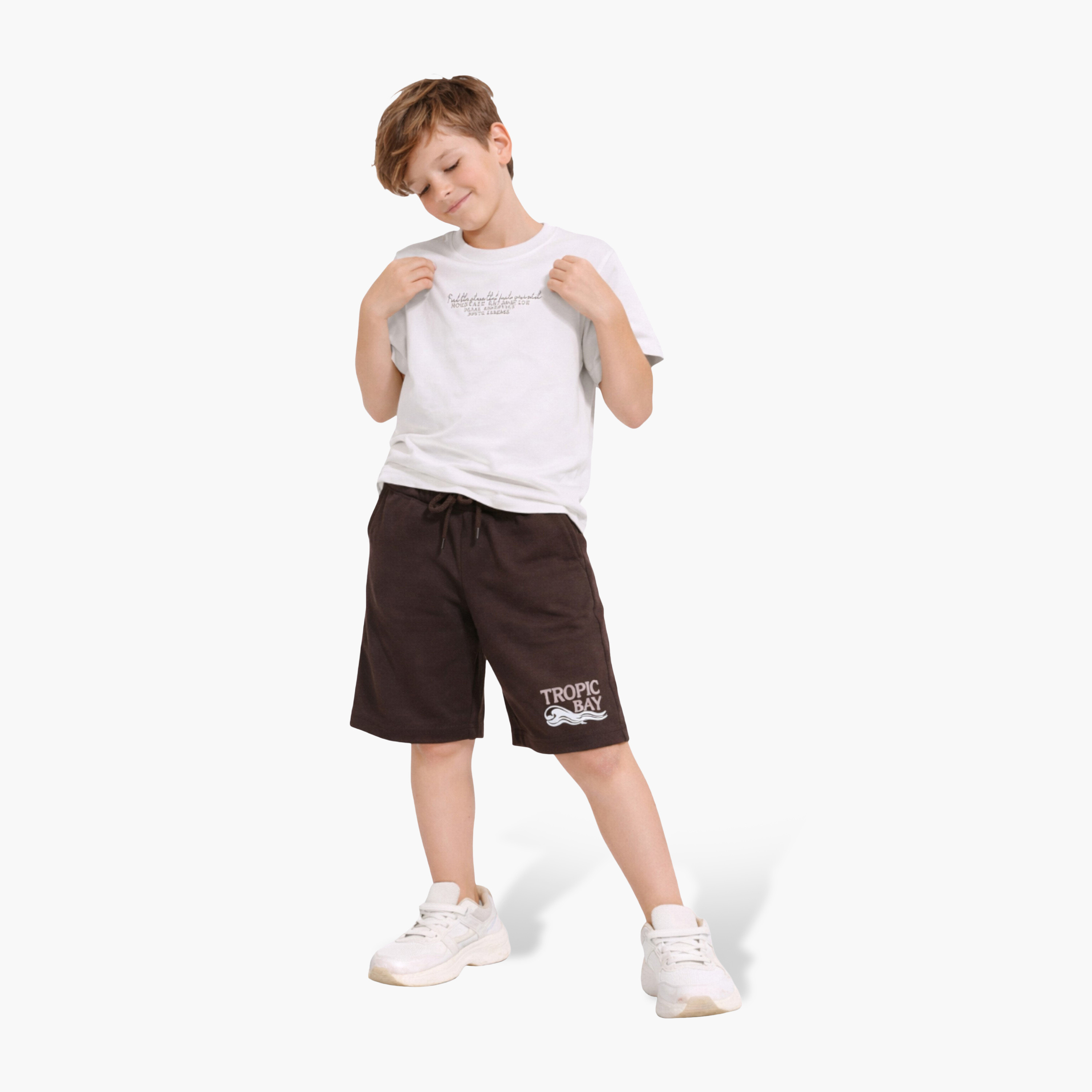 Victor and Jane Mountain Sun Graphic T-Shirt & Brown Shorts Set-boys-clothing-setsandcoords-image-1