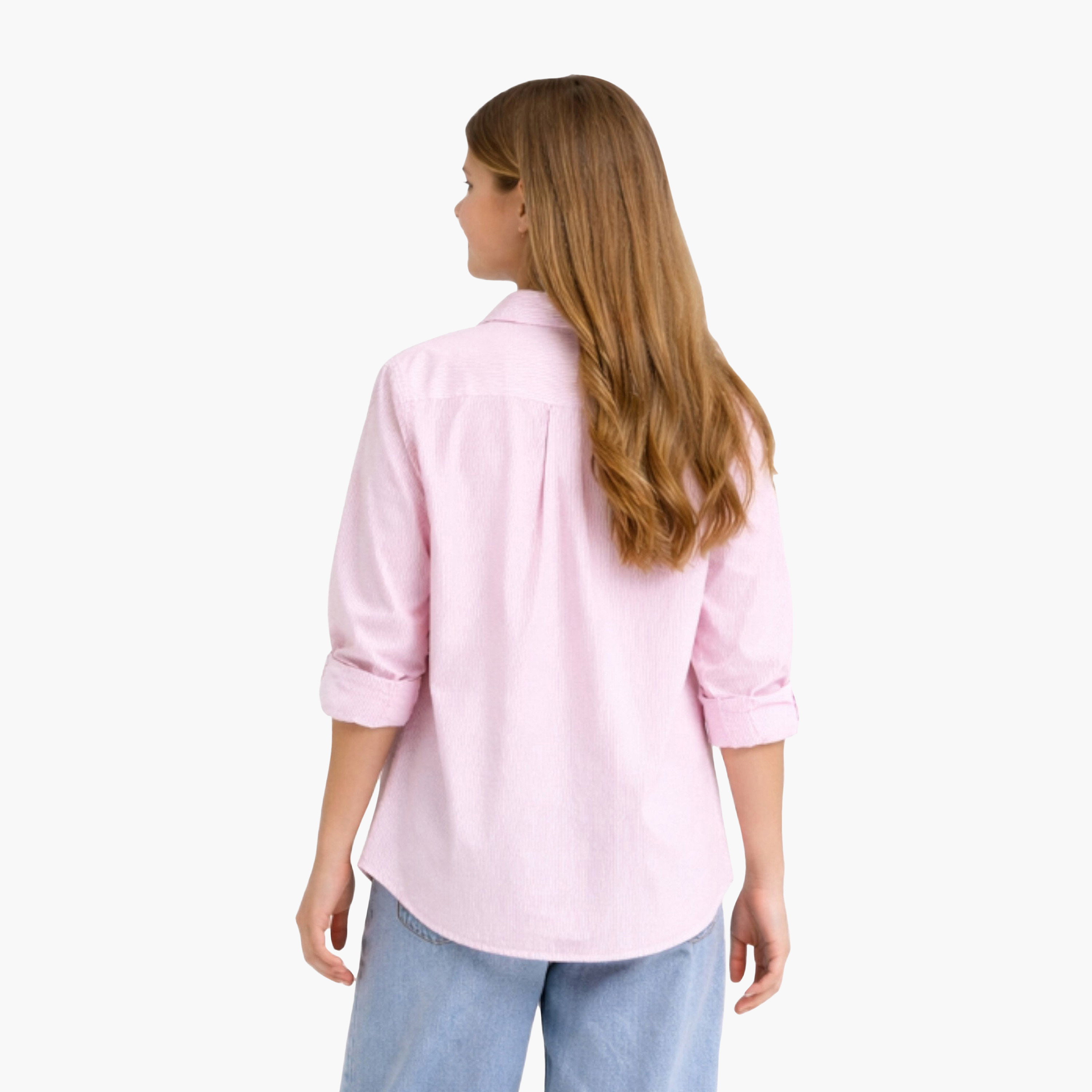 قميص قطني مخطط بقصة فضفاضة من فيكتور آند جين-girls-clothing-blousesandshirts-image-2