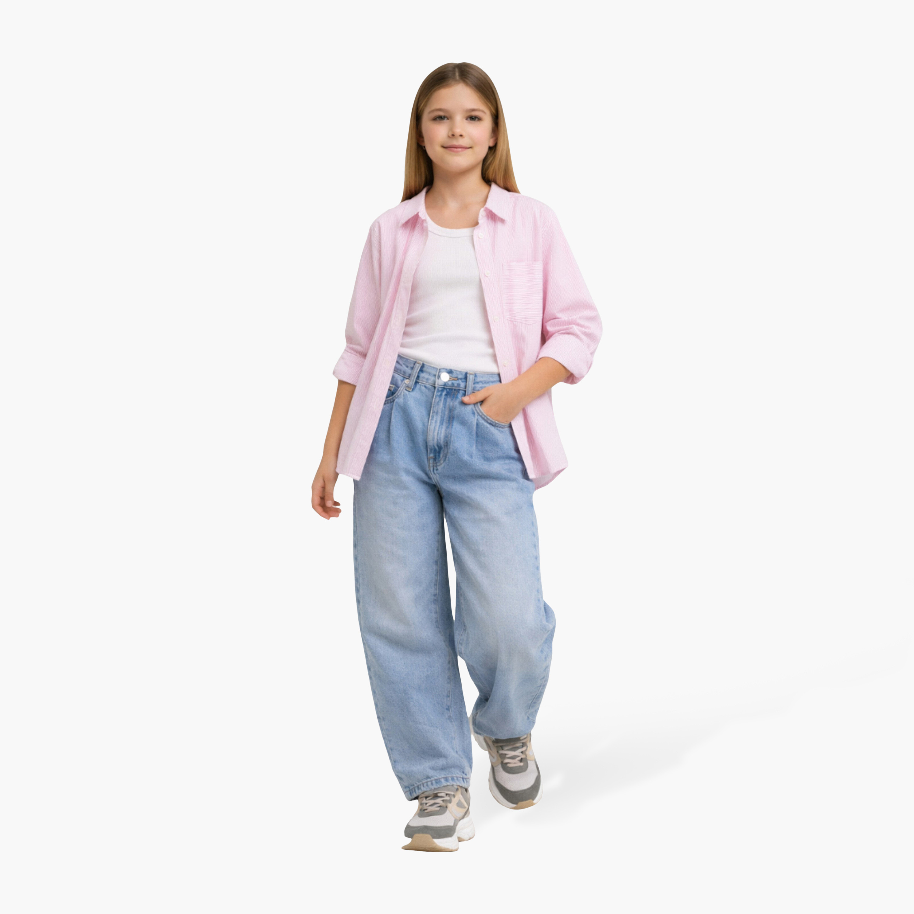 قميص قطني مخطط بقصة فضفاضة من فيكتور آند جين-girls-clothing-blousesandshirts-image-3