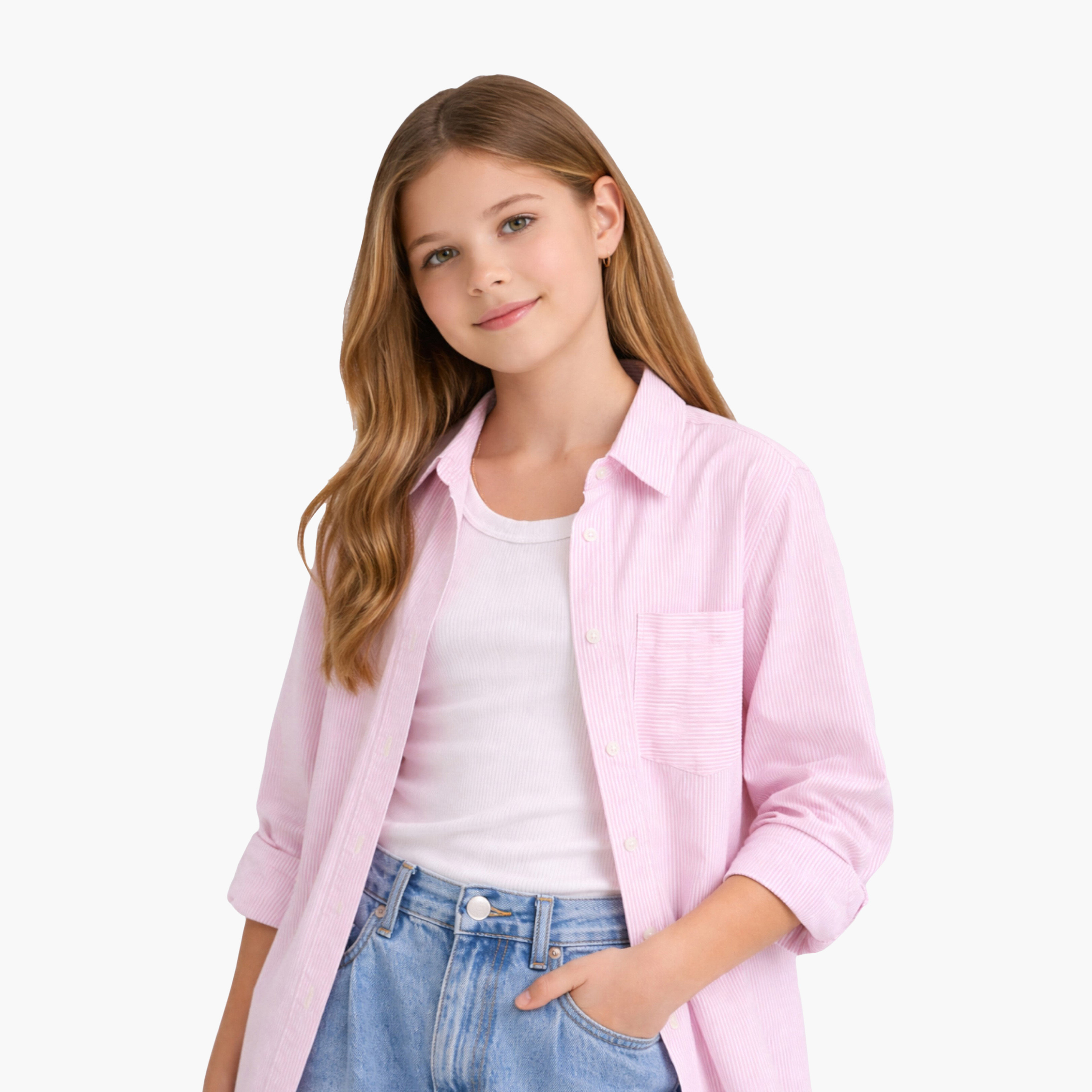 قميص قطني مخطط بقصة فضفاضة من فيكتور آند جين-girls-clothing-blousesandshirts-image-4
