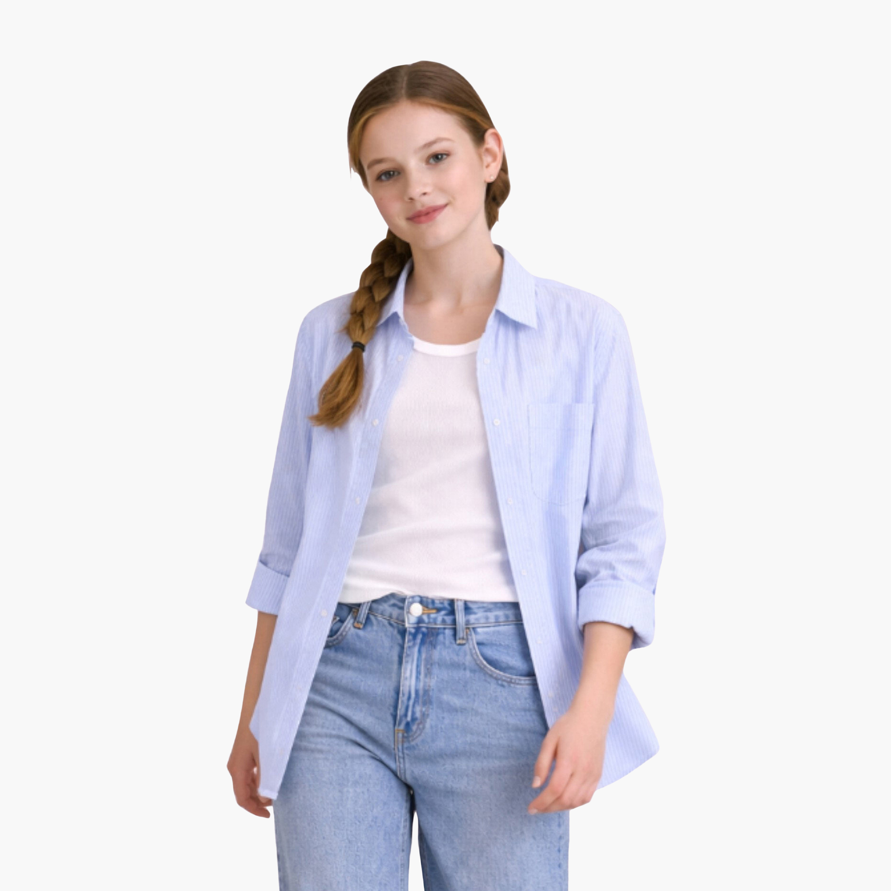 قميص قطني مخطط بقصة فضفاضة من فيكتور آند جين-girls-clothing-blousesandshirts-image-1