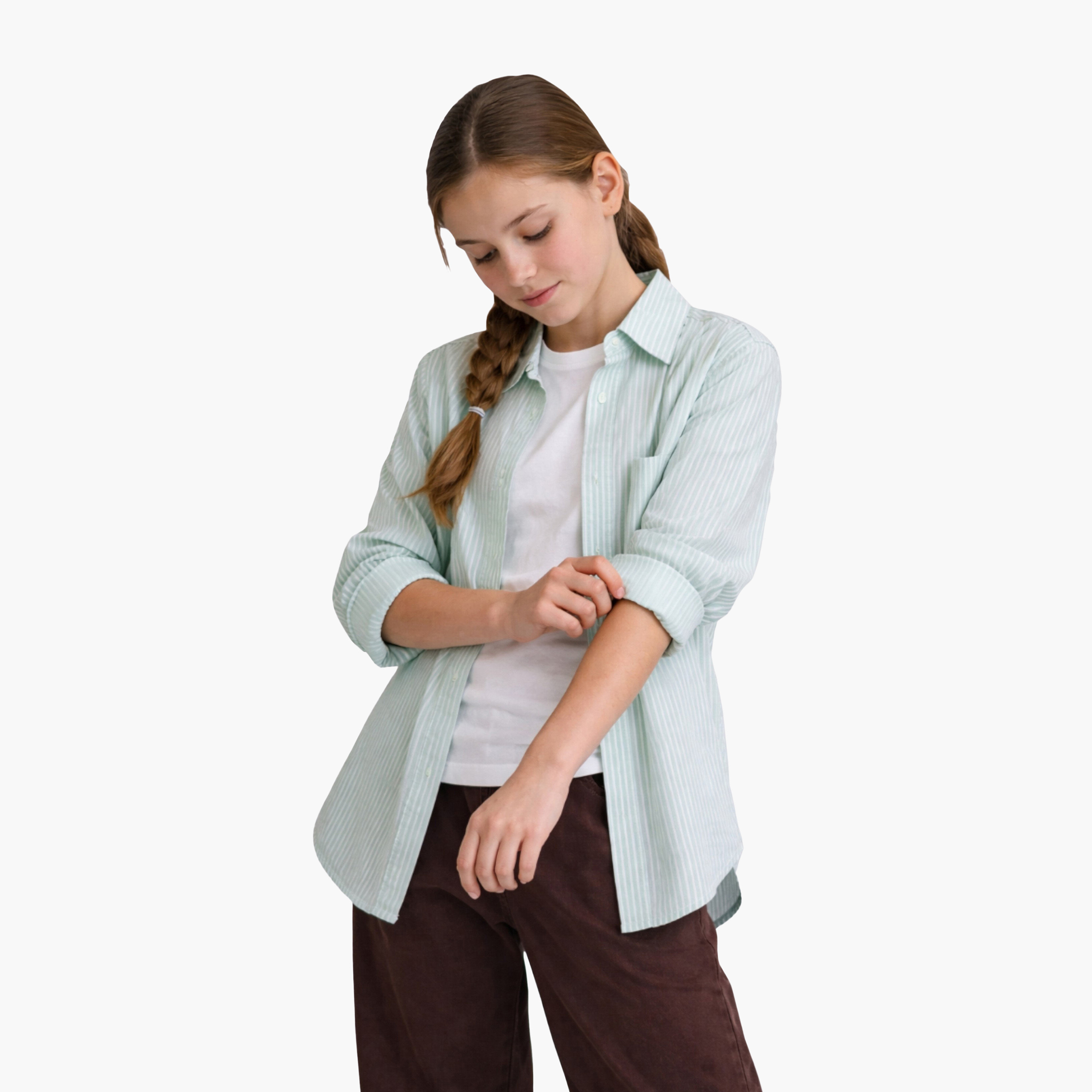 قميص قطني مخطط بقصة فضفاضة من فيكتور آند جين-girls-clothing-blousesandshirts-image-6