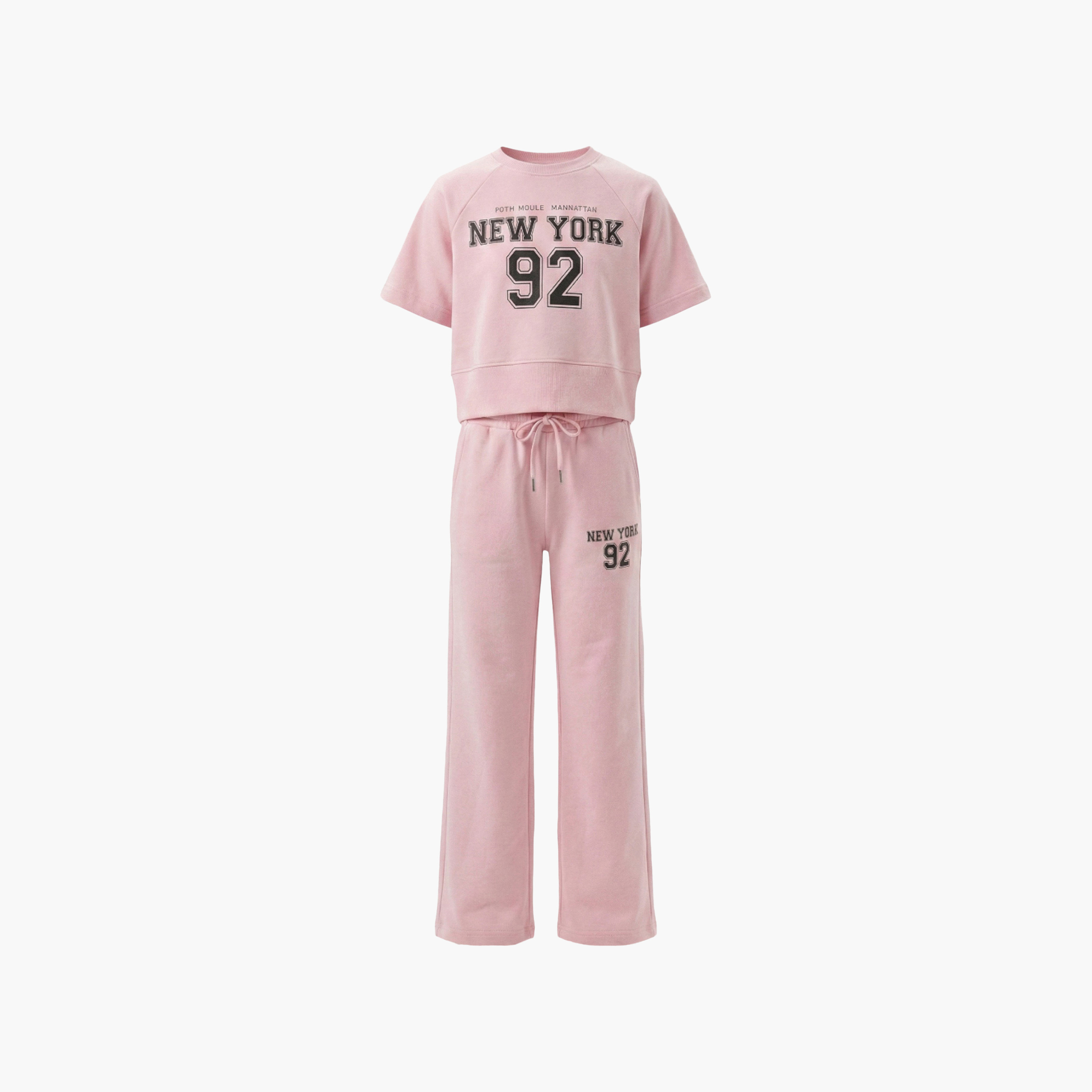 طقم بلوزة مطبوع بكلمة "New York" وبنطلون من فيكتور آند جين-girls-clothing-setsandcoords-image-2