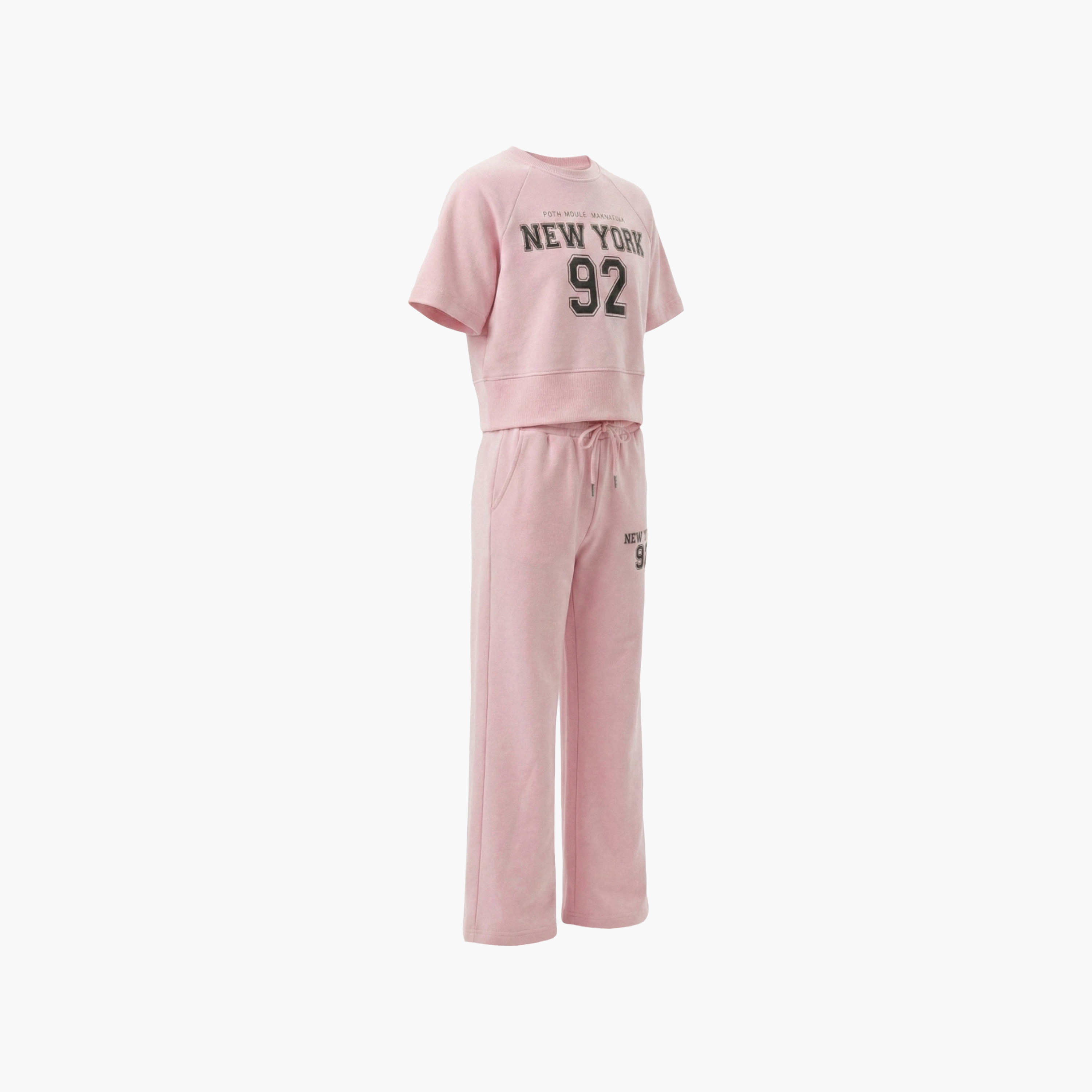 طقم بلوزة مطبوع بكلمة "New York" وبنطلون من فيكتور آند جين-girls-clothing-setsandcoords-image-3