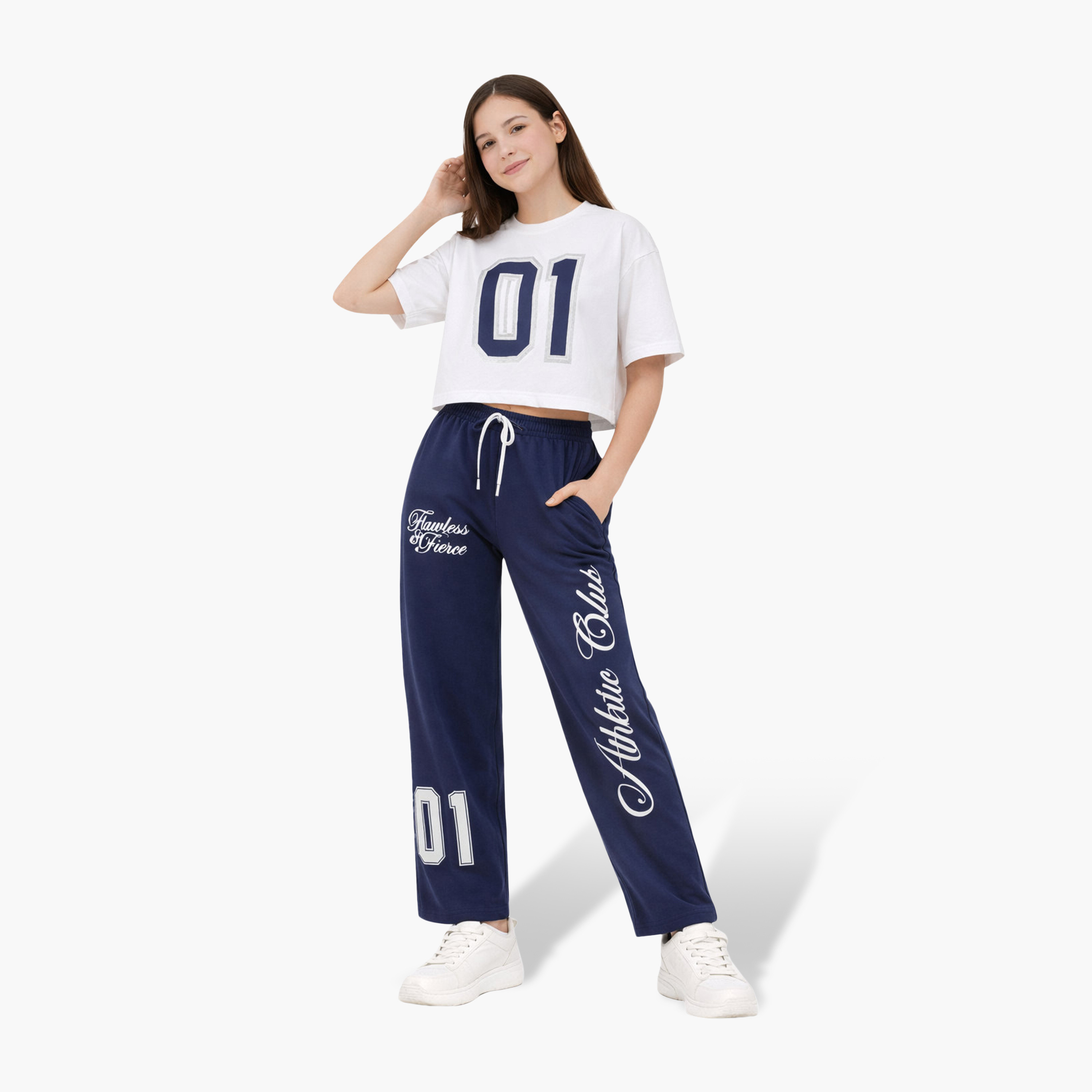 طقم تي شيرت مطبوع بأرقام وبنطلون بأرجل واسعة من فيكتور آند جين-girls-clothing-setsandcoords-image-1