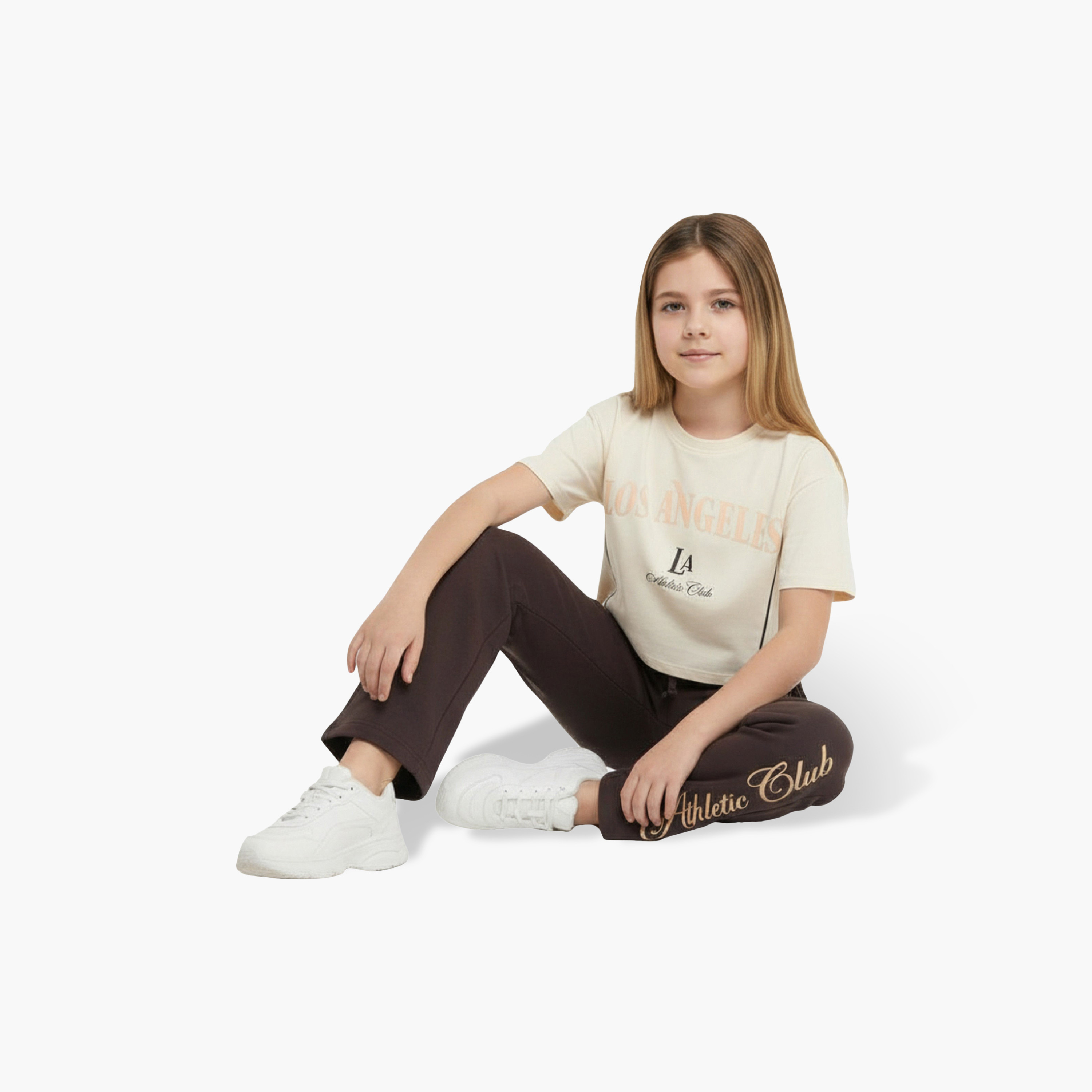طقم تي شيرت مطبوع بكلمة "Los Angeles" وبنطلون بأرجل واسعة من فيكتور آند جين-girls-clothing-setsandcoords-image-3