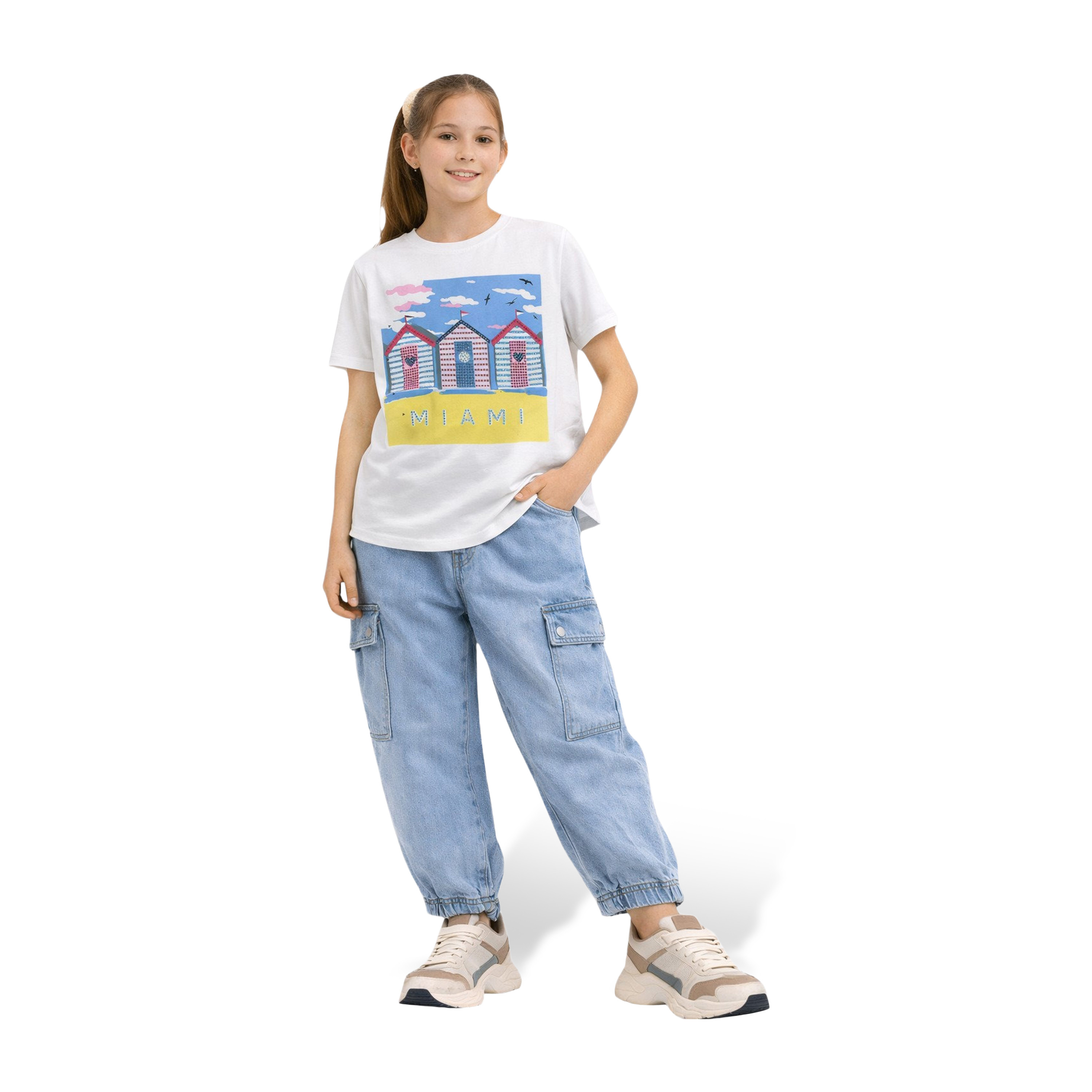تيشيرت بأكمام قصيرة مزين بطبعة ميامي غرافيك من فيكتور أند جين-girls-clothing-tshirts-image-2