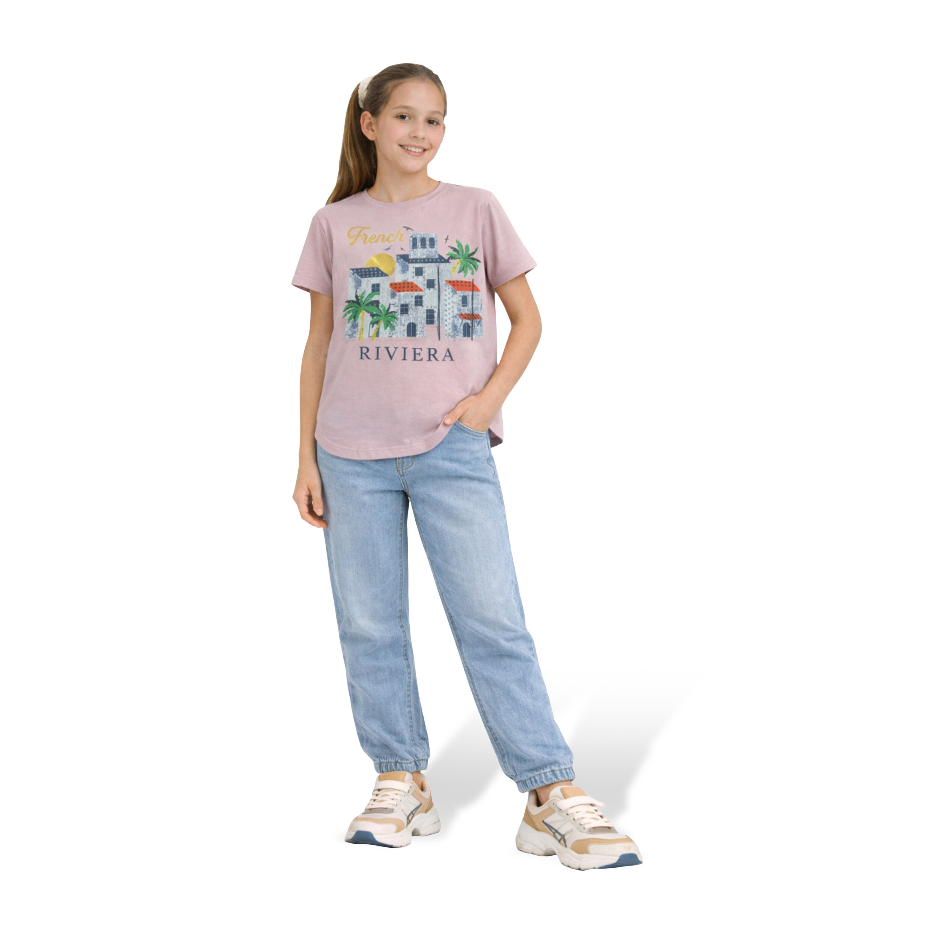 تيشيرت بأكمام قصيرة مزين بطبعة فرينش ريفييرا من فيكتور أند جين-girls-clothing-tshirts-image-2