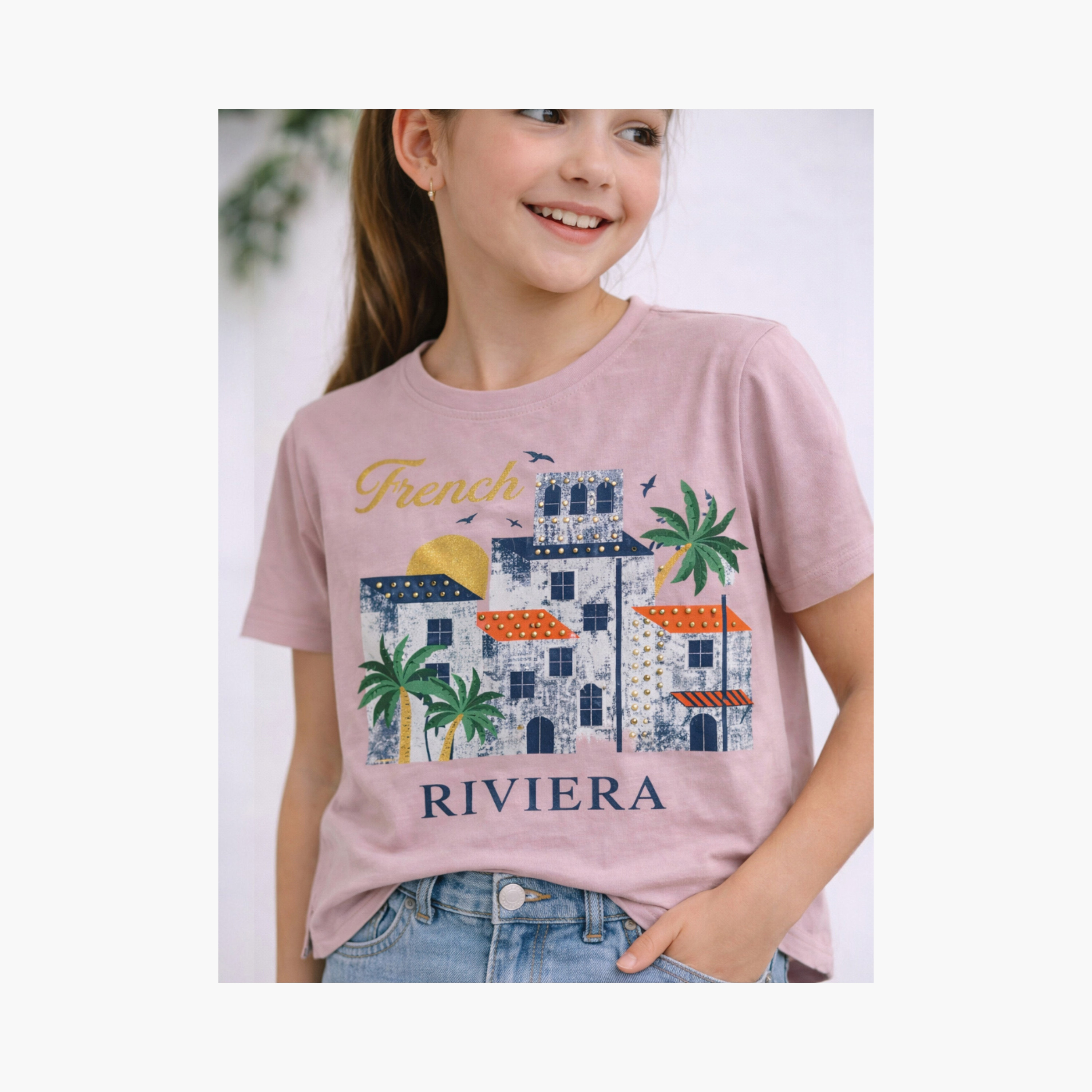 تيشيرت بأكمام قصيرة مزين بطبعة فرينش ريفييرا من فيكتور أند جين-girls-clothing-tshirts-image-5