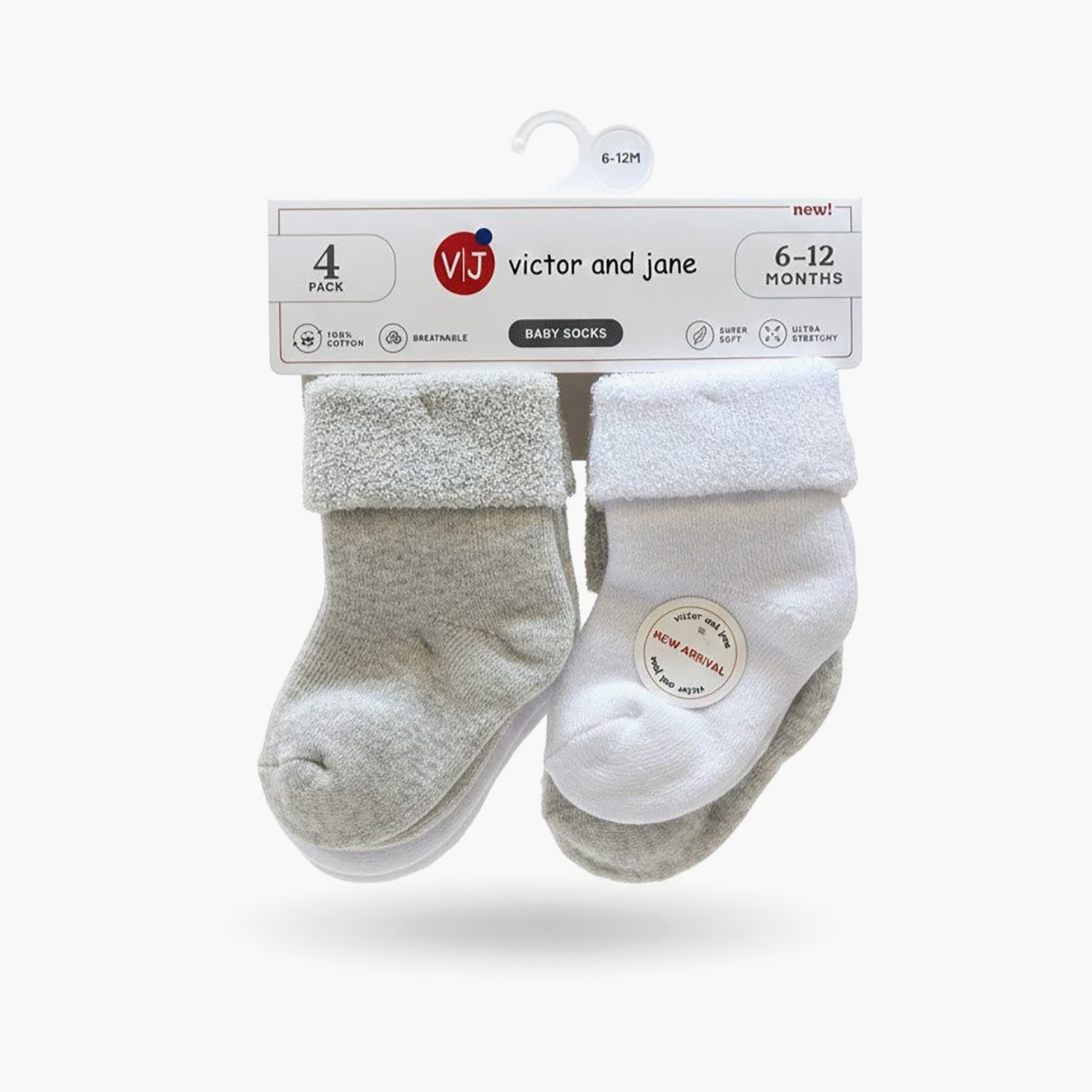 طقم جوارب قطنية مسامية بحافة ملفوفة 4 أزواج من فيكتور آند جين-baby-girls-accessories-socks-image-4