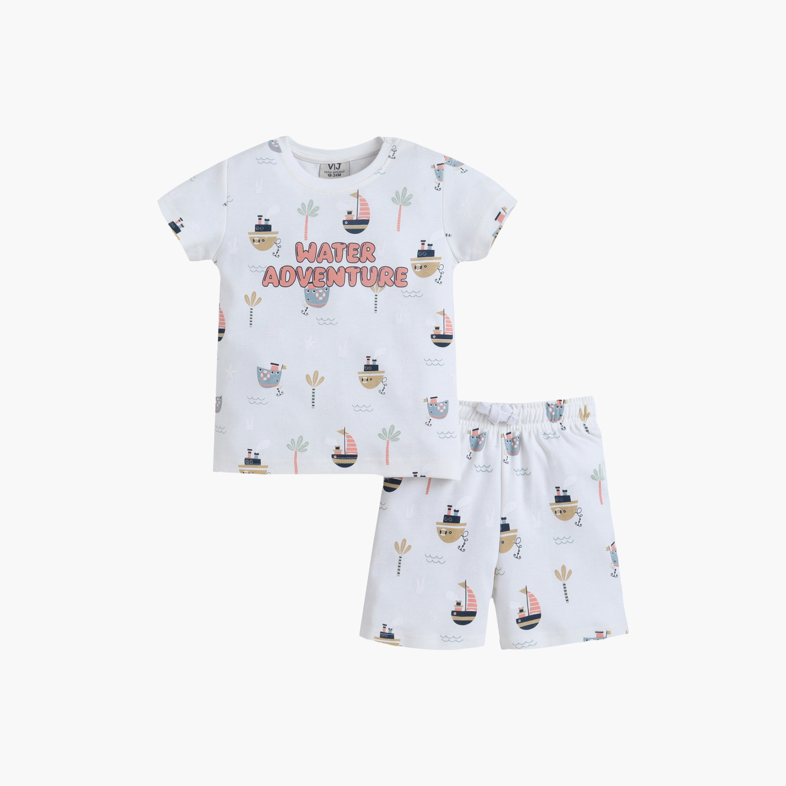 Victor and Jane Little Adventure Printed Cotton T-Shirt & Shorts Set-boys-clothing-setsandcoords-image-1