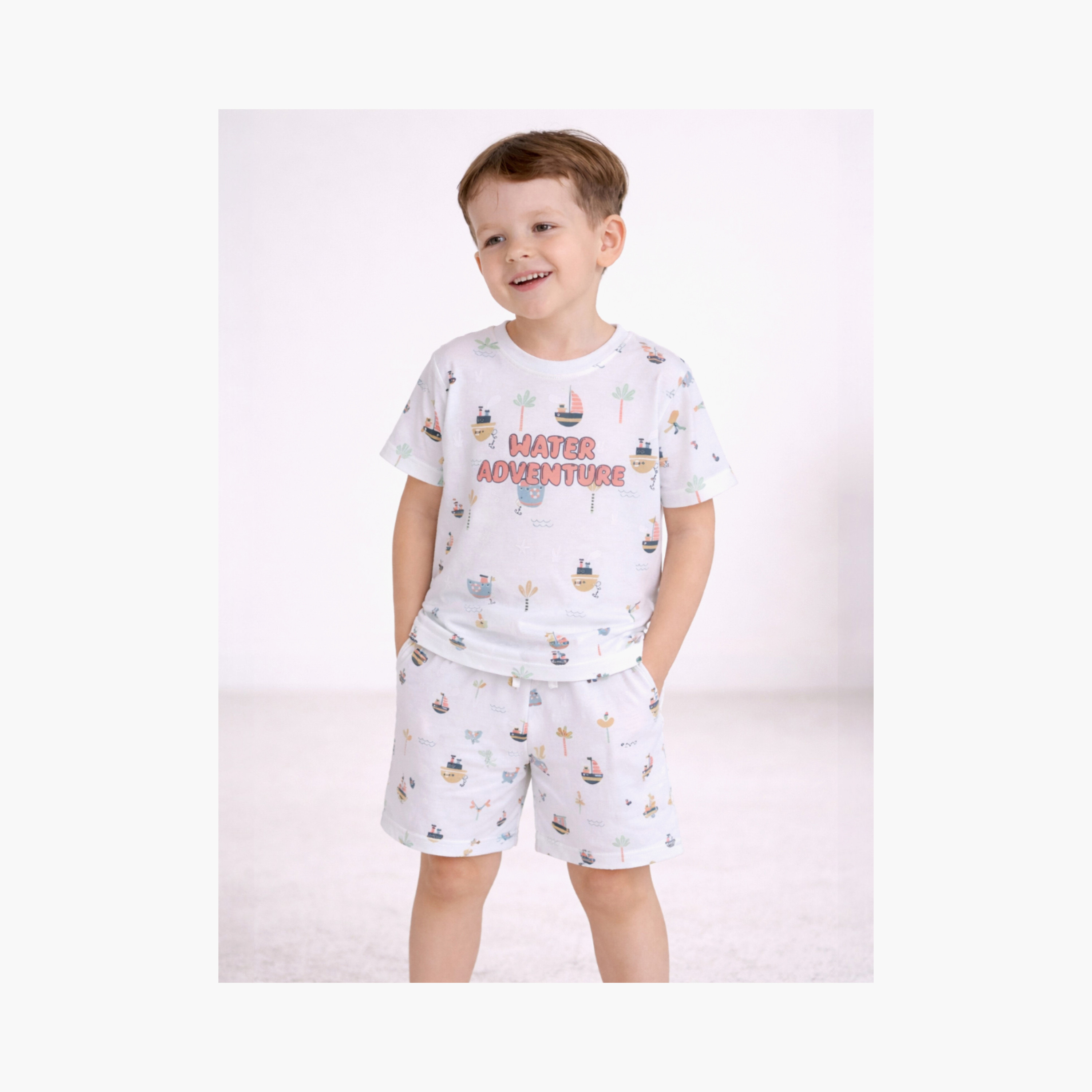 Victor and Jane Little Adventure Printed Cotton T-Shirt & Shorts Set-boys-clothing-setsandcoords-image-4