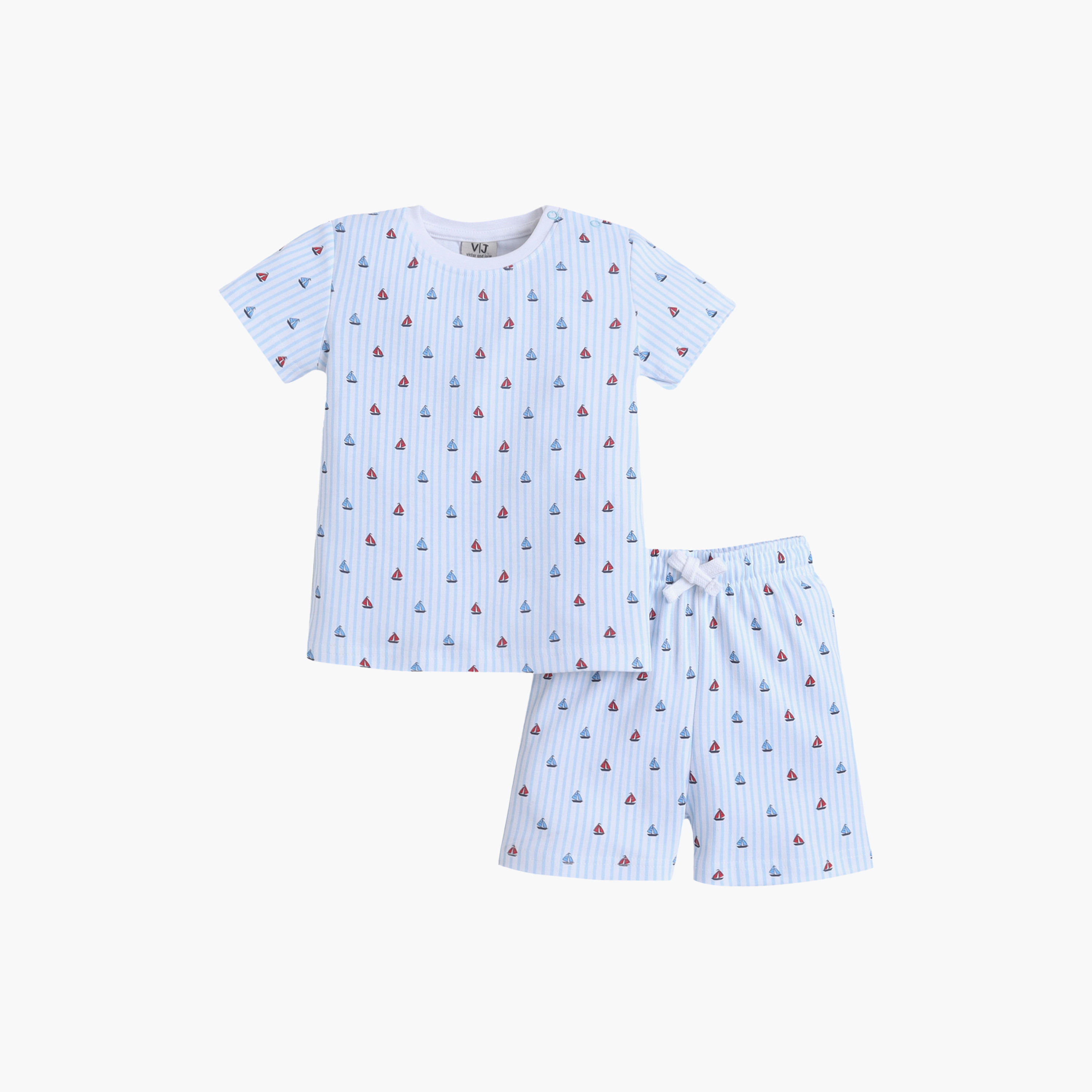 طقم تي شيرت قطني وشورت بطبعة رياضية من فيكتور آند جين-boys-clothing-setsandcoords-image-1
