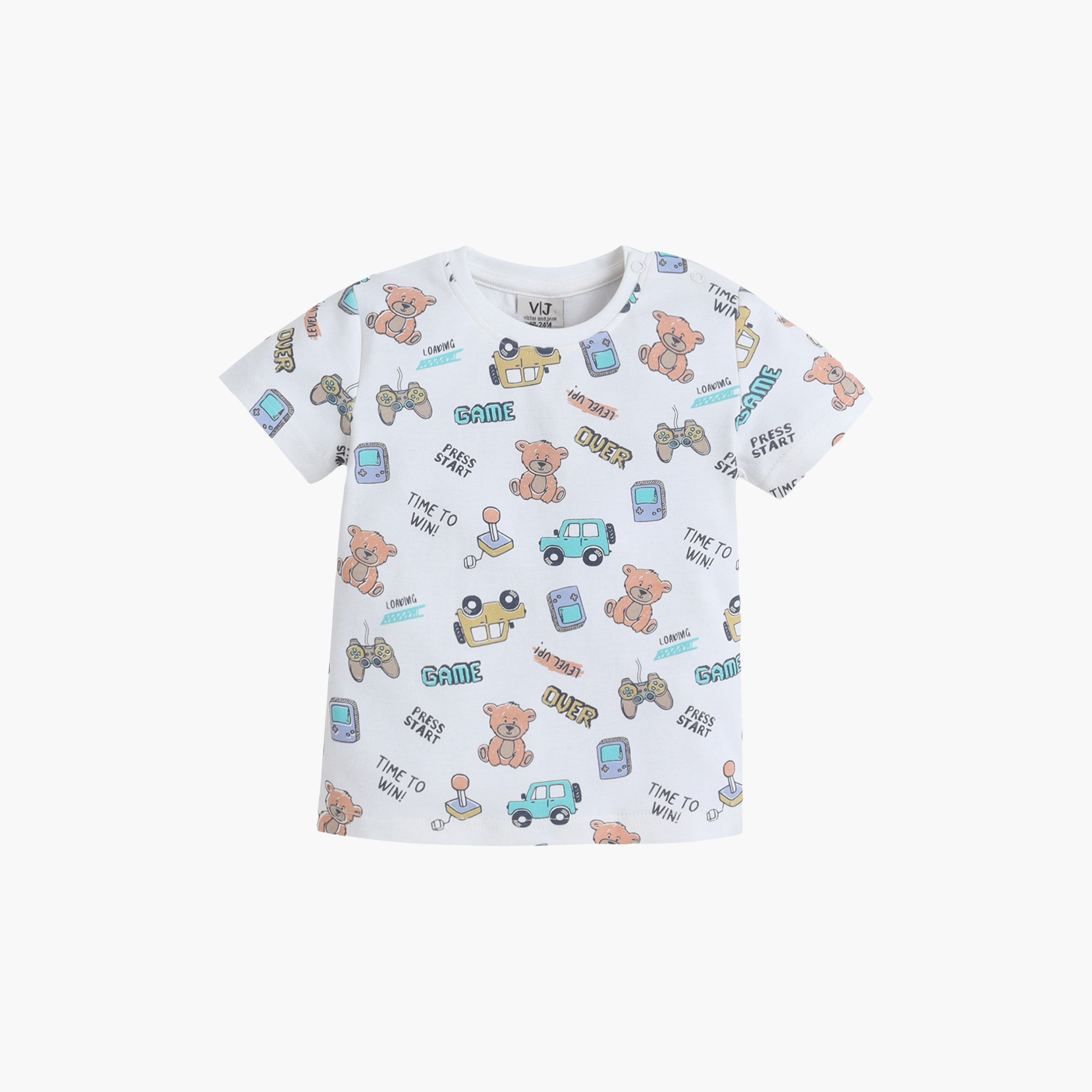 طقم تي شيرت قطني وشورت بطبعة مركبات من فيكتور آند جين-boys-clothing-setsandcoords-image-2