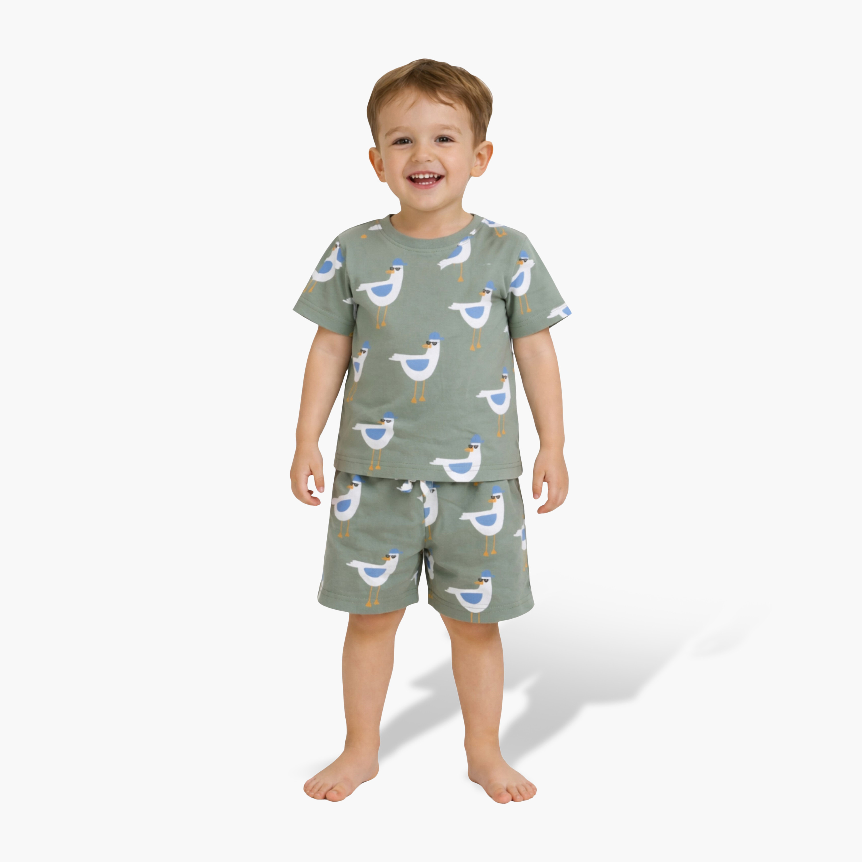 طقم تي شيرت قطني وشورت بطبعة عصافير من فيكتور آند جين-boys-clothing-setsandcoords-image-1