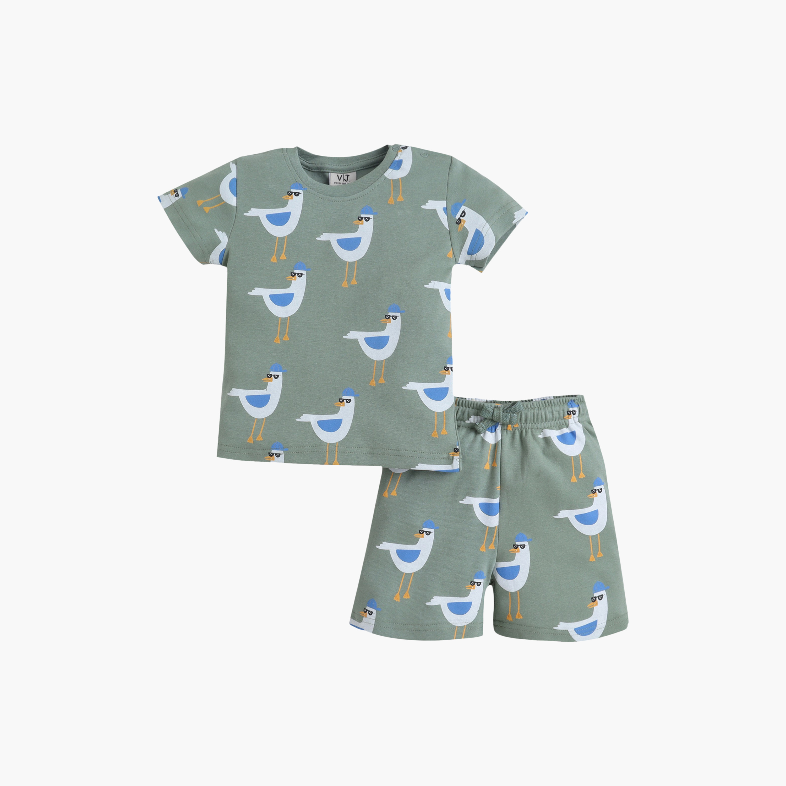 طقم تي شيرت قطني وشورت بطبعة عصافير من فيكتور آند جين-boys-clothing-setsandcoords-image-2