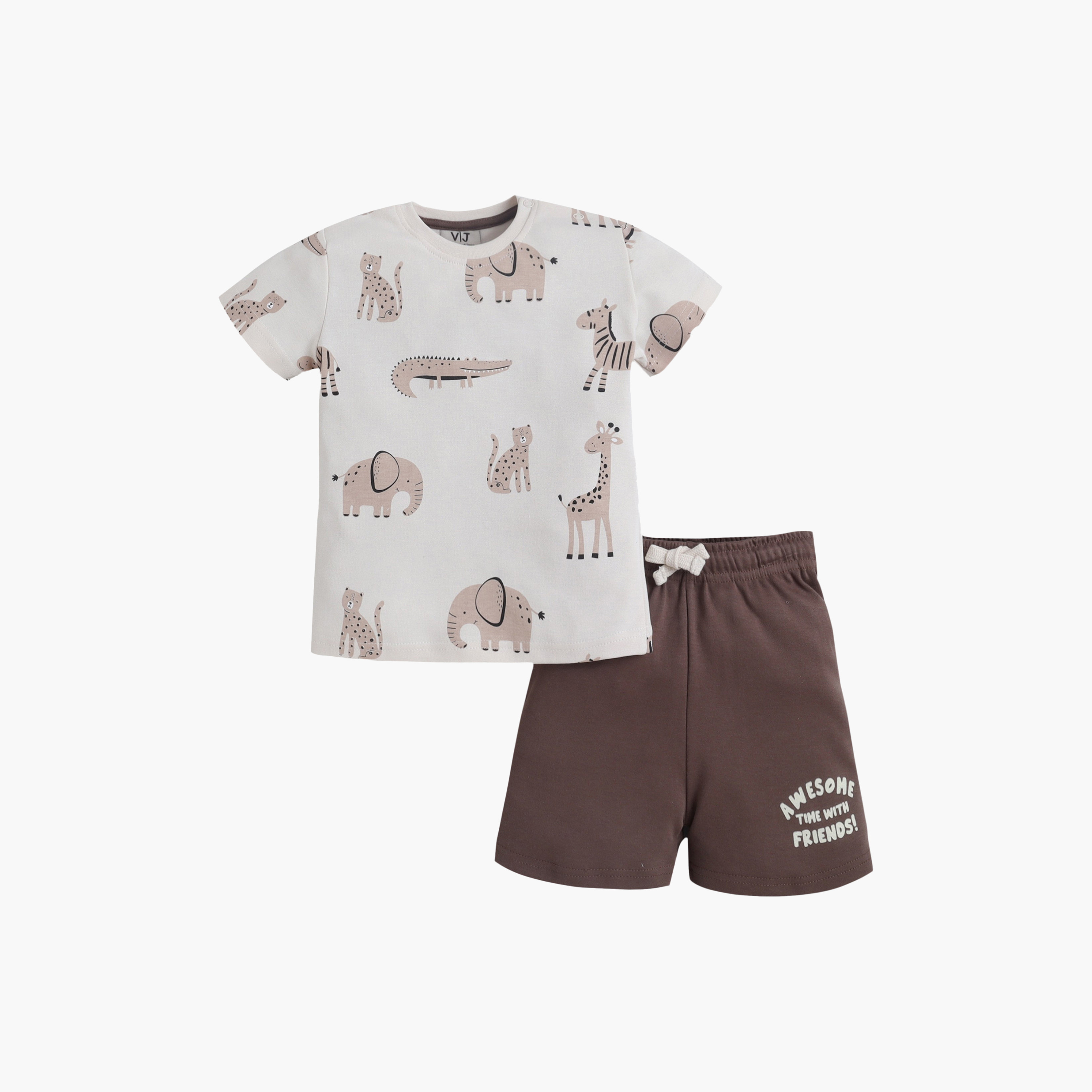 طقم تي شيرت قطني وشورت بطبعة حيوانات السفاري من فيكتور آند جين-boys-clothing-setsandcoords-image-2