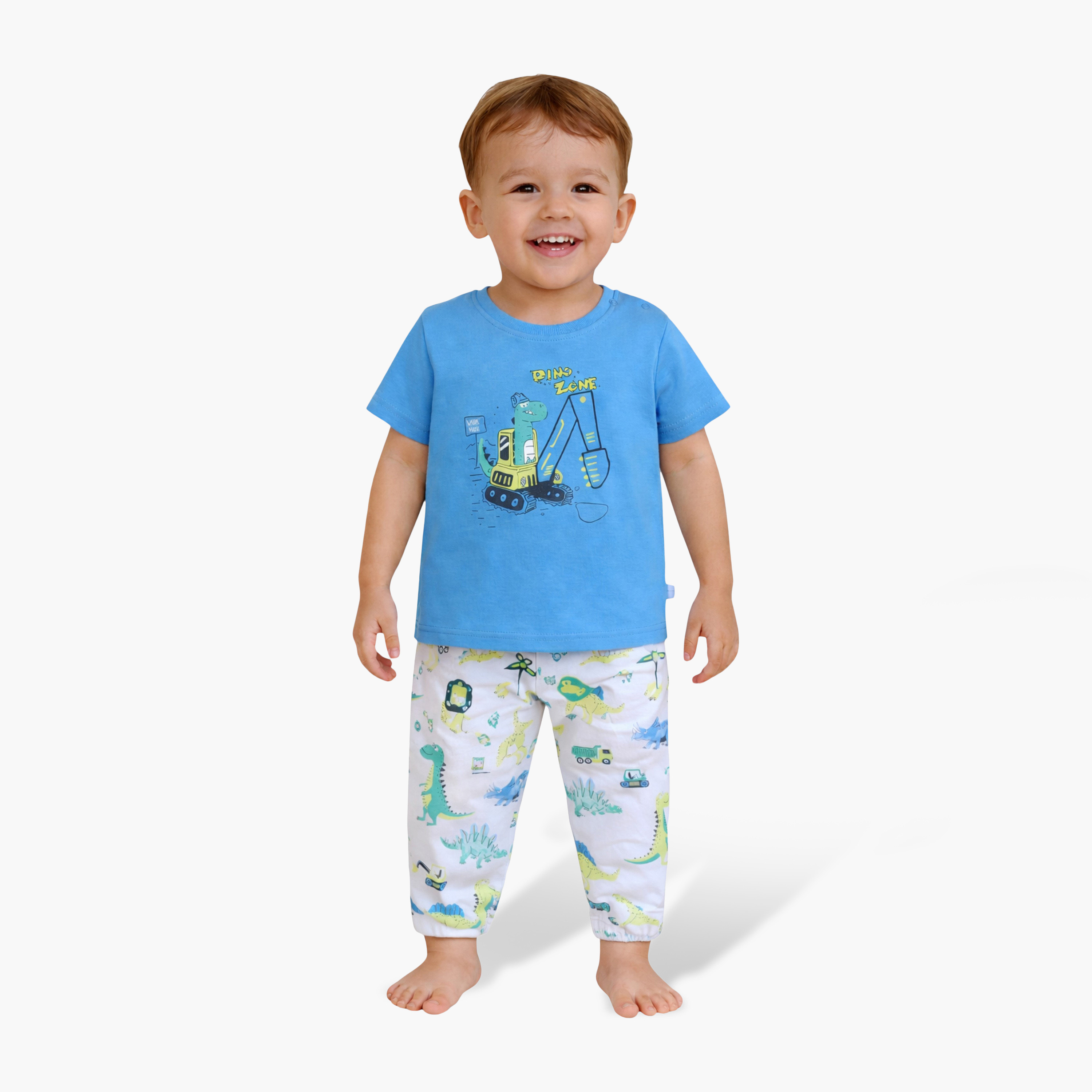 طقم تي شيرت قطني وبيجامة بطبعة ديناصور من فيكتور آند جين-baby-boys-clothing-nightwear-pyjamasets-image-1