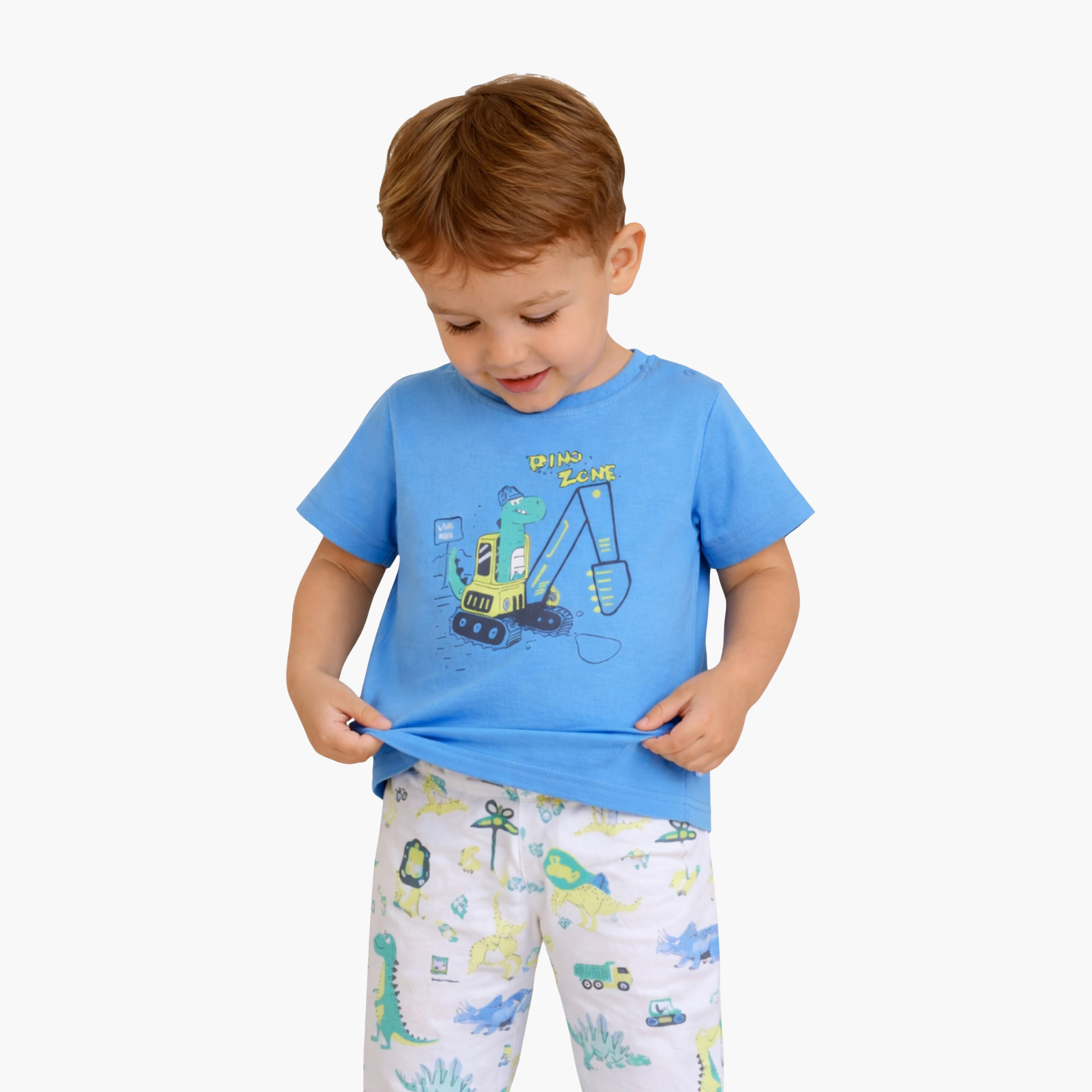 طقم تي شيرت قطني وبيجامة بطبعة ديناصور من فيكتور آند جين-baby-boys-clothing-nightwear-pyjamasets-image-2