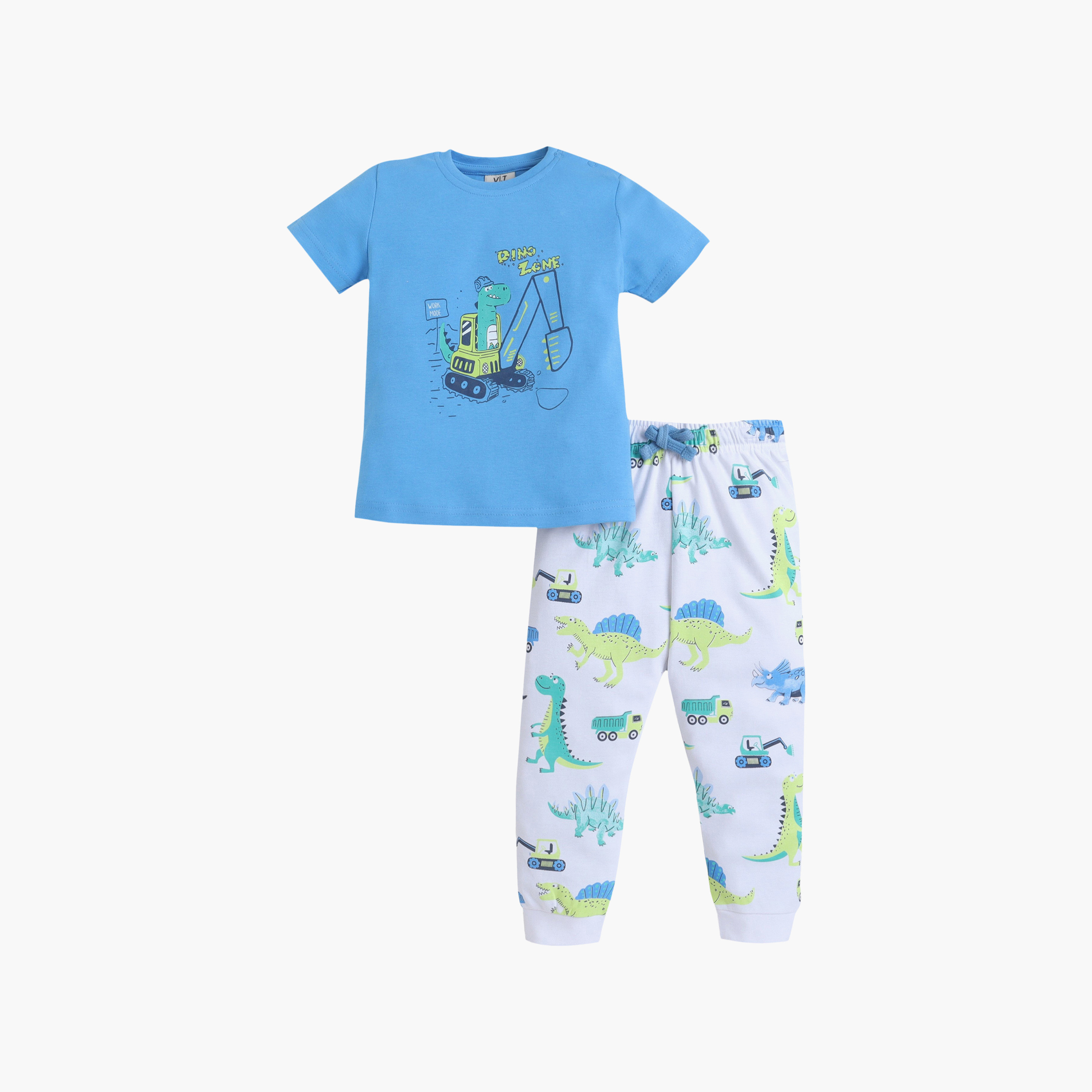طقم تي شيرت قطني وبيجامة بطبعة ديناصور من فيكتور آند جين-baby-boys-clothing-nightwear-pyjamasets-image-3
