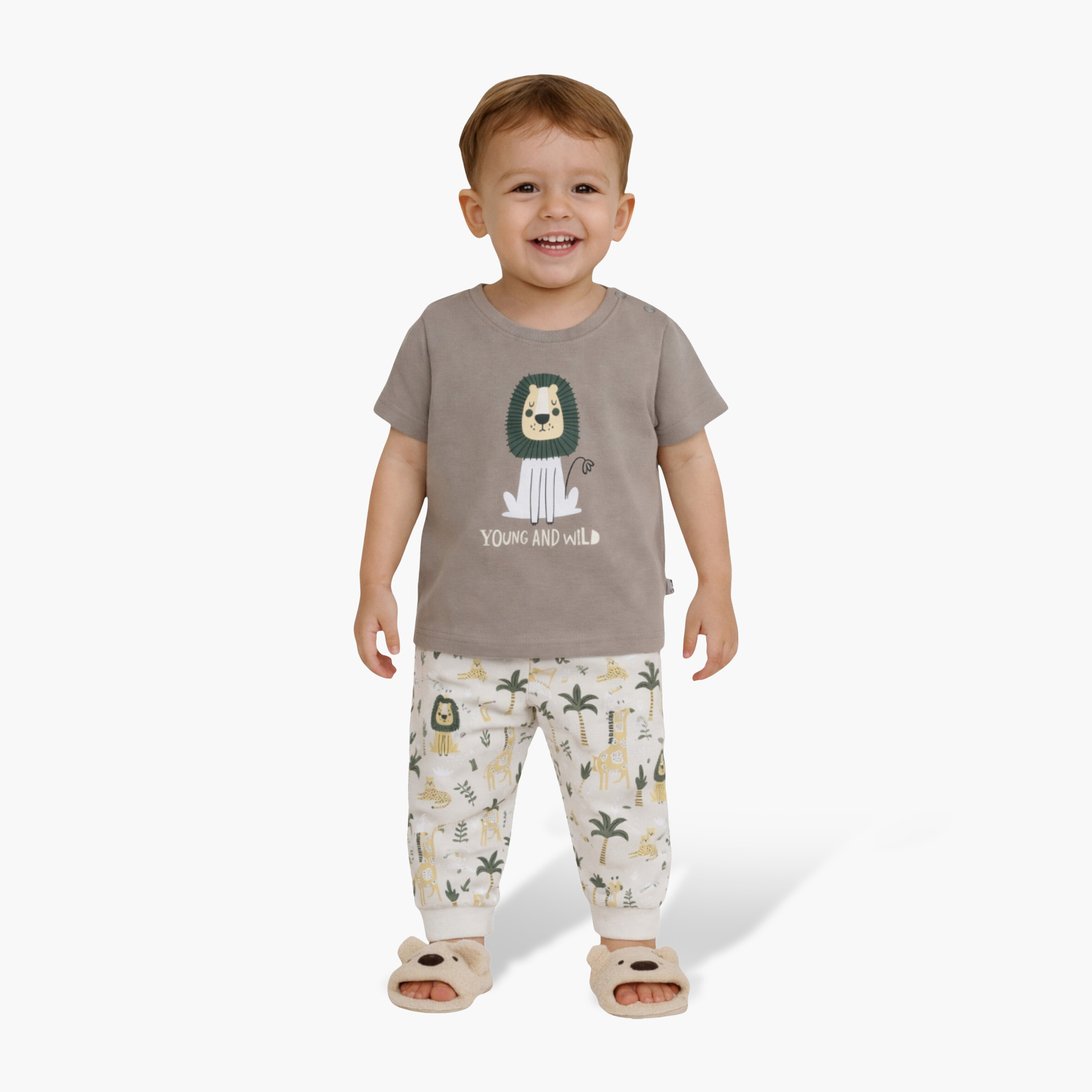 Victor and Jane Lion Printed Cotton T-Shirt & Pajama Set-baby-boys-clothing-nightwear-pyjamasets-image-1